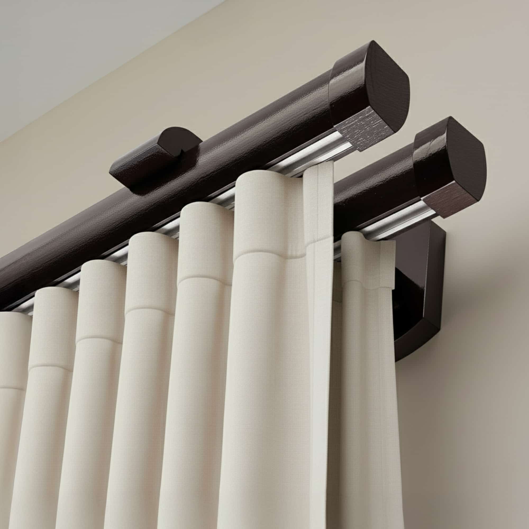Domino Double Wooden Curtain Rod & Track System for Curtains and Drapes