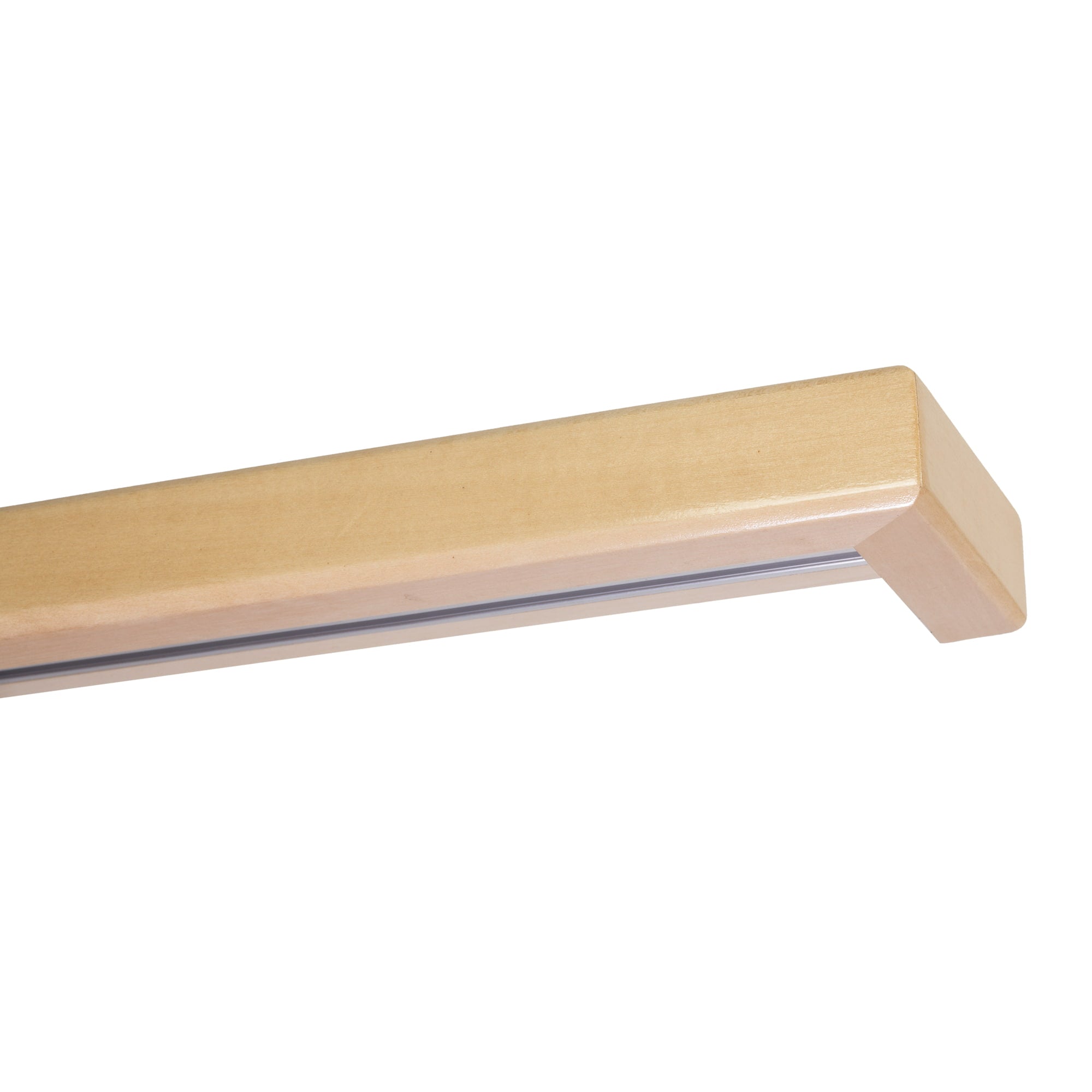 Curtain and drape track system with square wooden valance