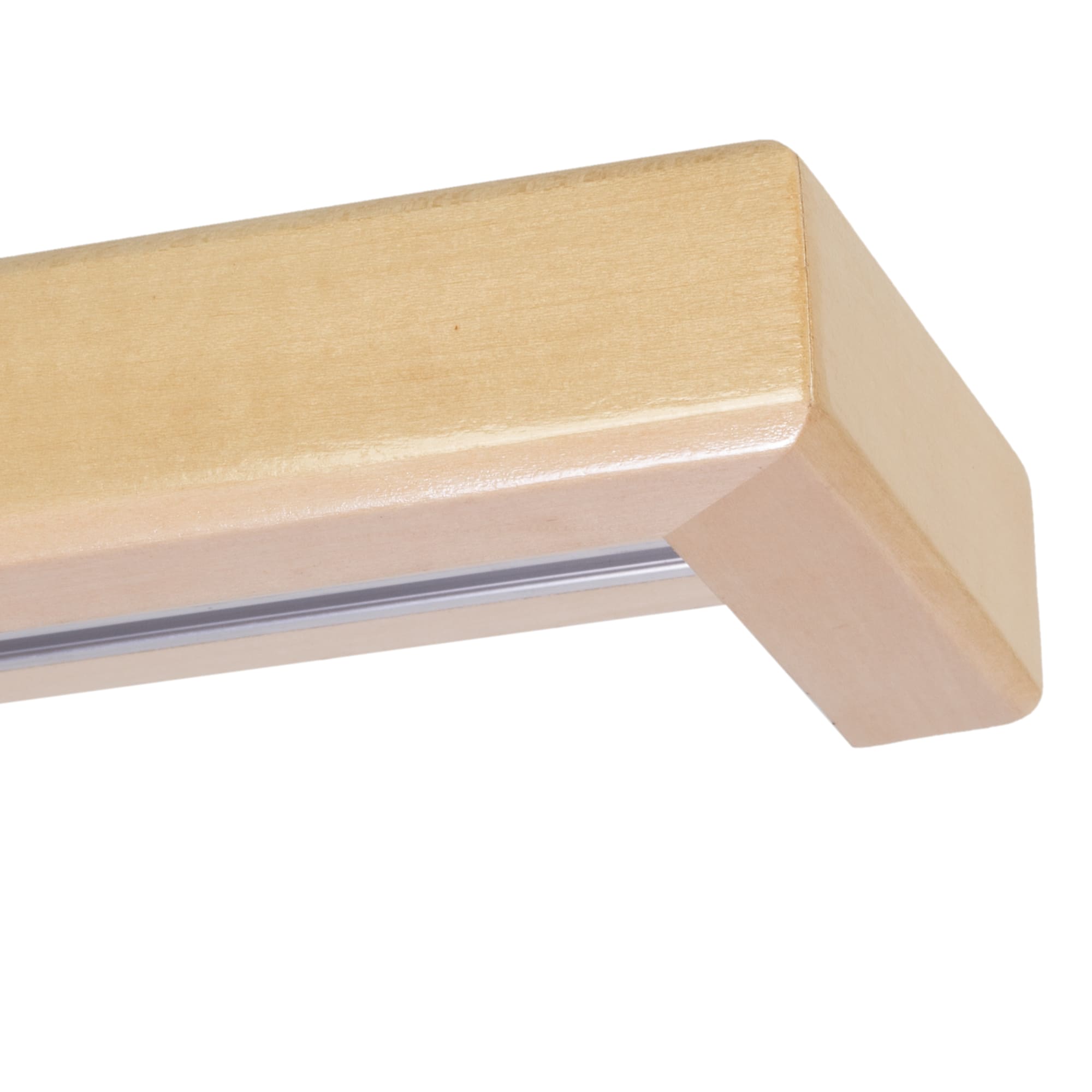 Curtain and drape track system with square wooden valance