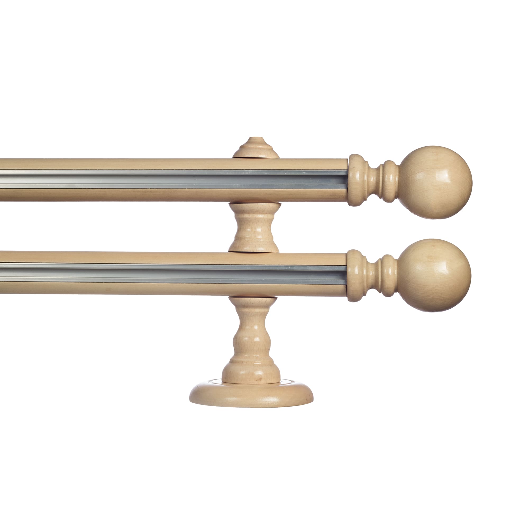 Globo Double 35 mm Wooden Curtain Rod with Aluminum Track System for Curtains and Drapes