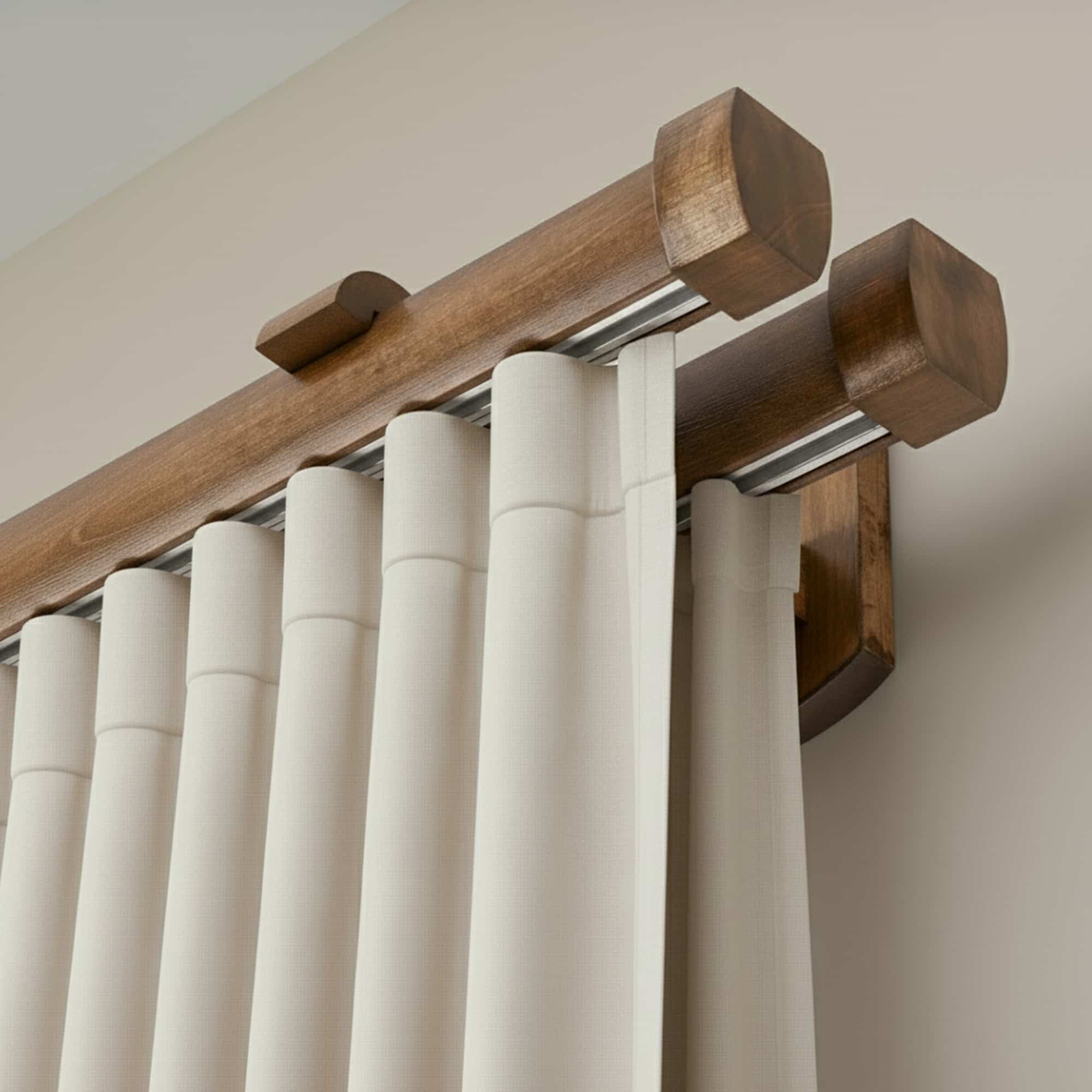 Domino Double Wooden Curtain Rod & Track System for Curtains and Drapes