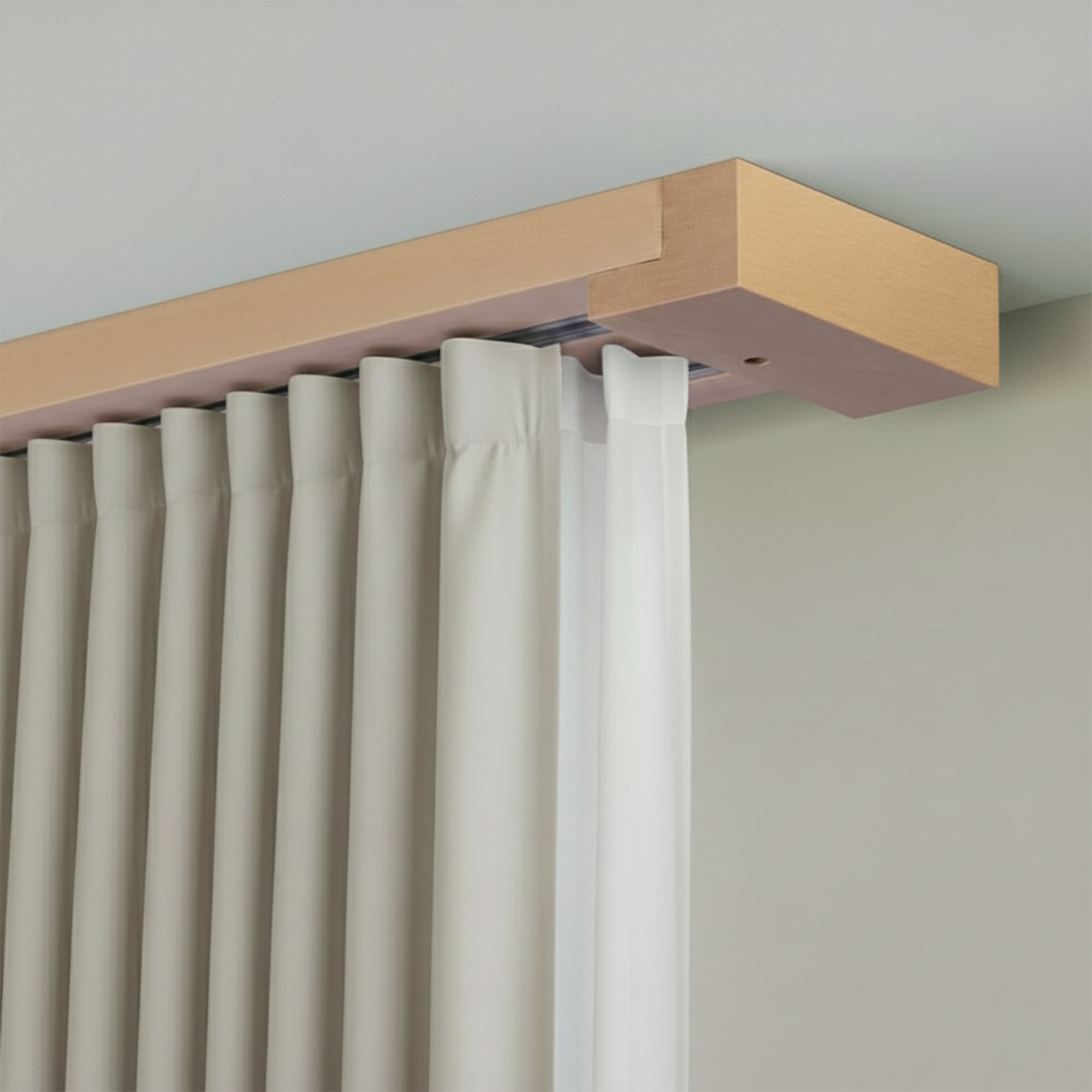 Curtain and drape track system Travetto Double made of wood