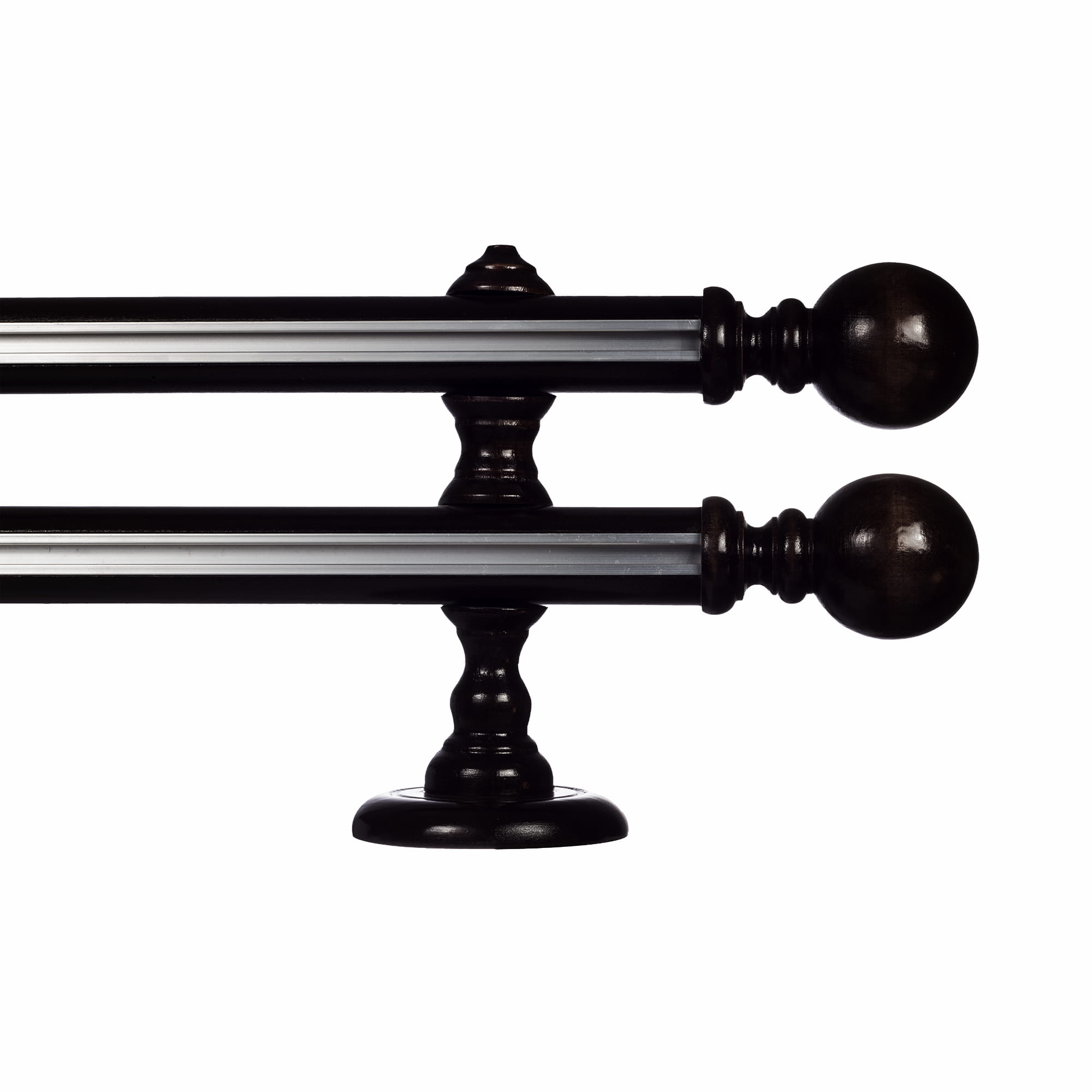 Globo Double 35 mm Wooden Curtain Rod with Aluminum Track System for Curtains and Drapes