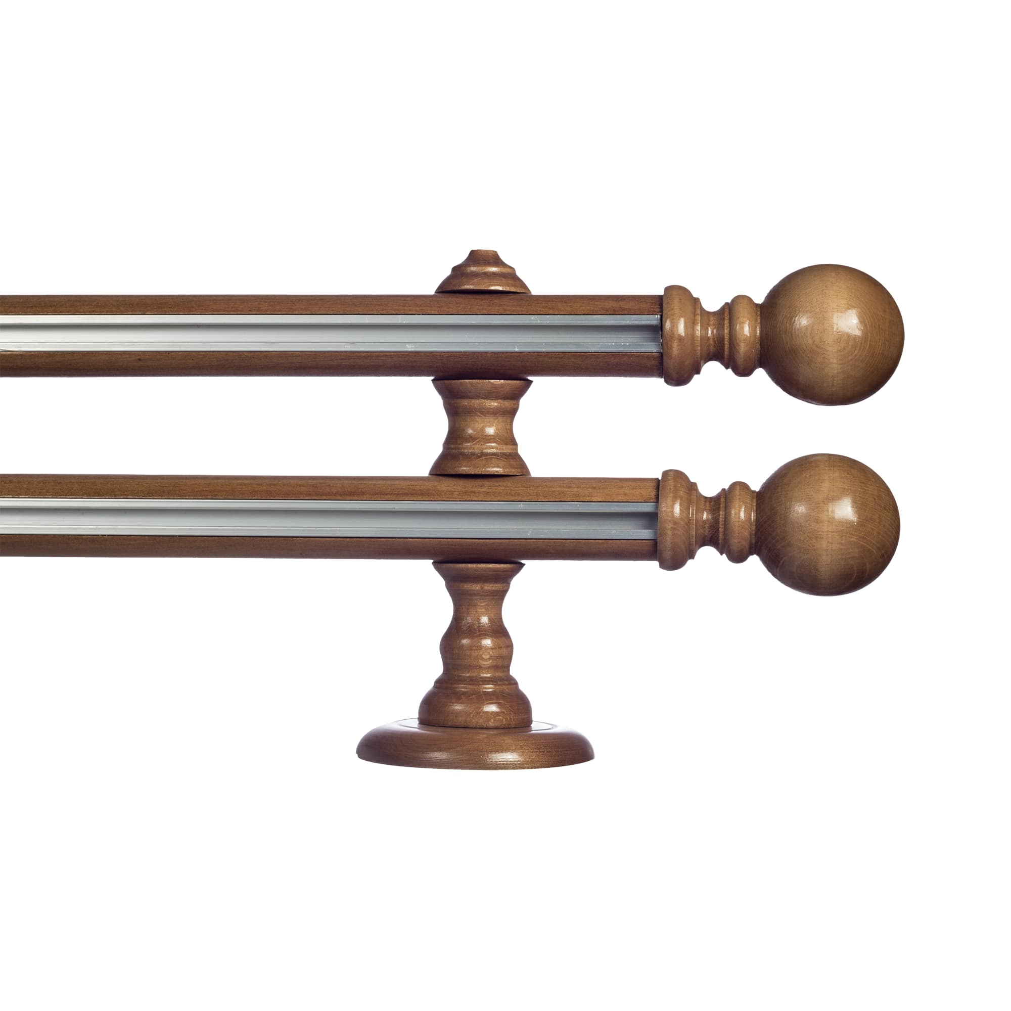 Globo Double 35 mm Wooden Curtain Rod with Aluminum Track System for Curtains and Drapes