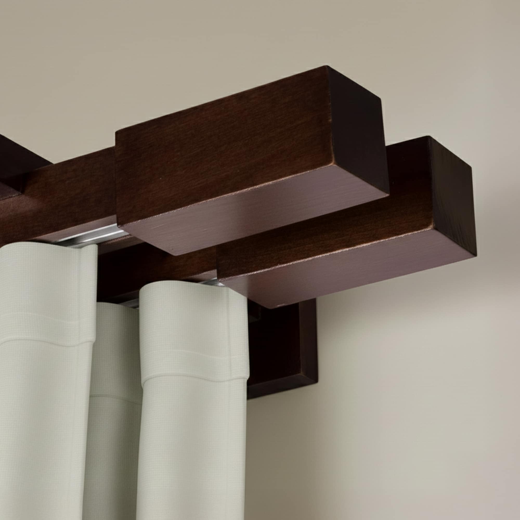 Praga Double Wooden Curtain Rod with Aluminum Track