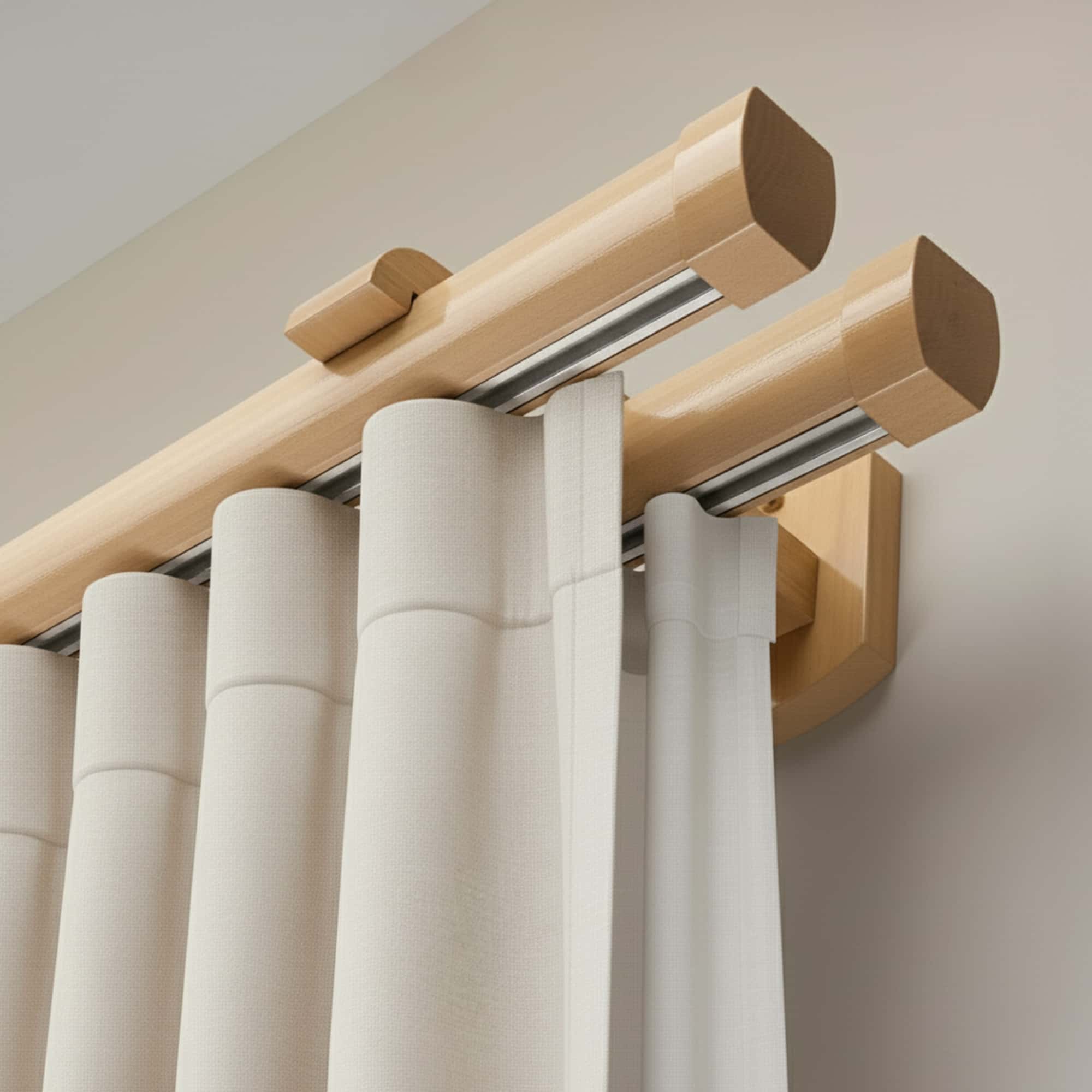 Domino Double Wooden Curtain Rod & Track System for Curtains and Drapes