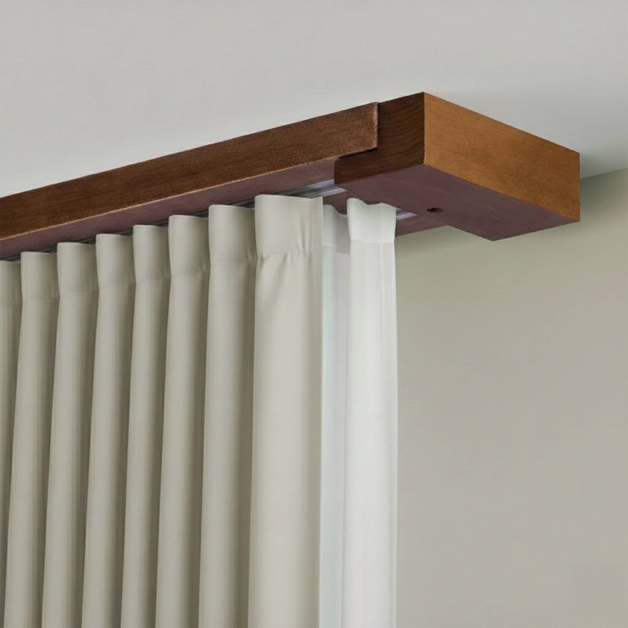 Curtain and drape track system Travetto Double made of wood