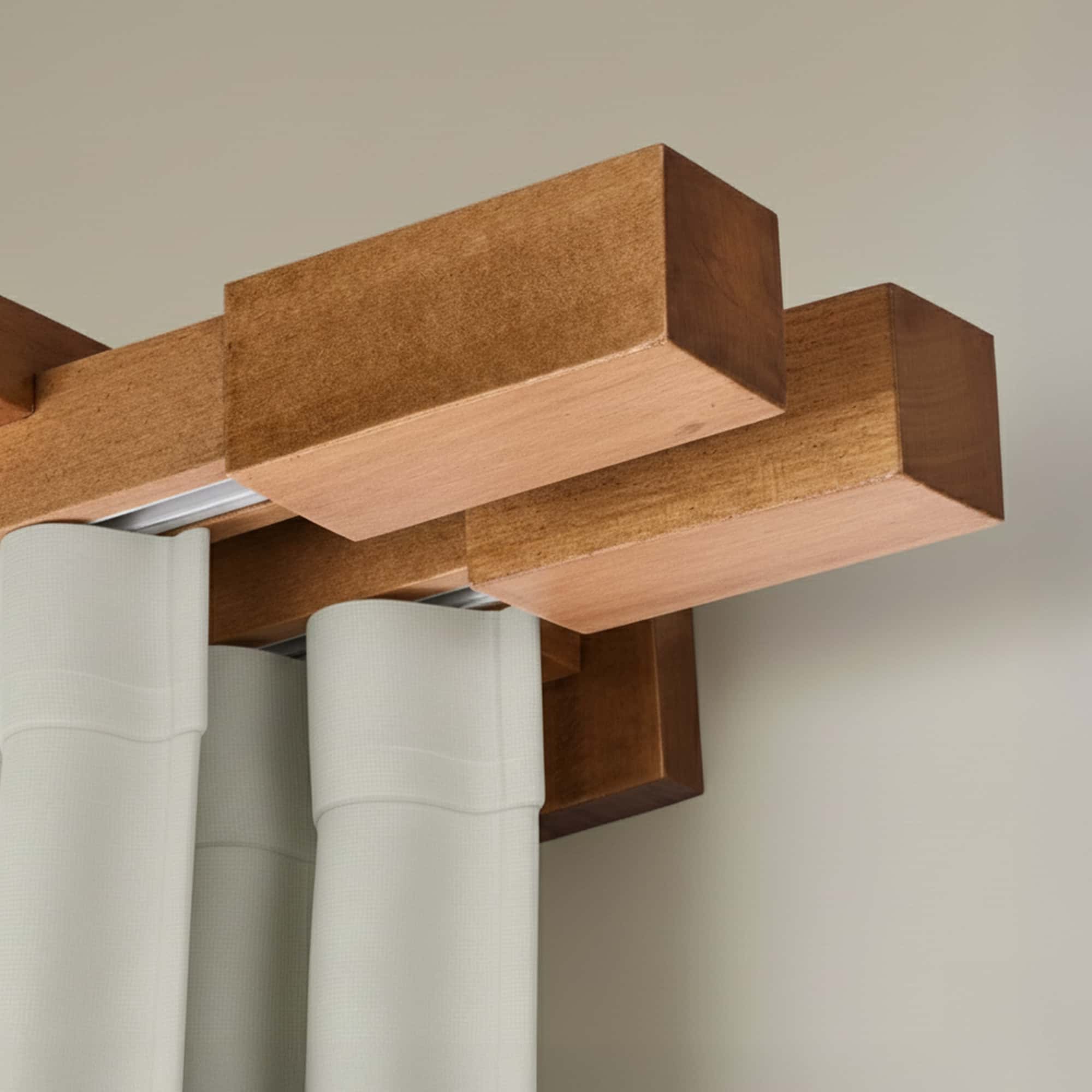 Praga Double Wooden Curtain Rod with Aluminum Track
