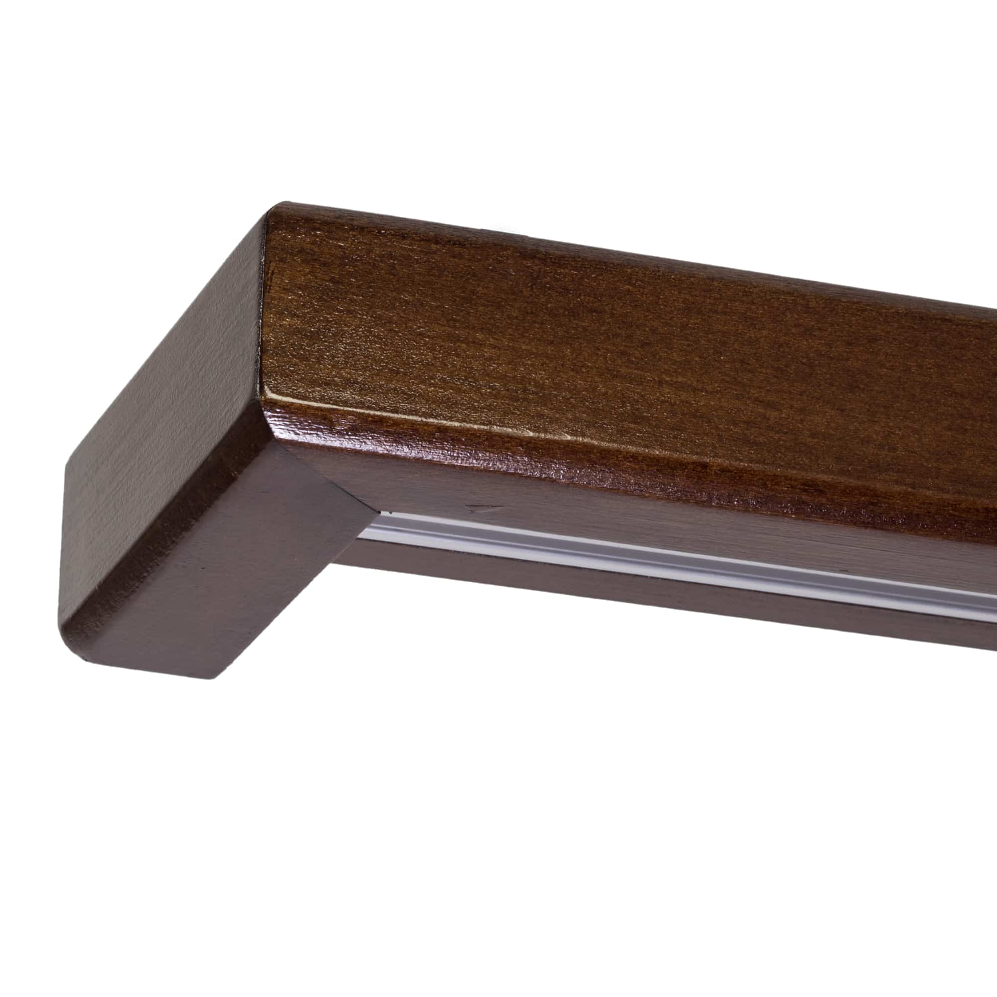 Curtain and drape track system with square wooden valance