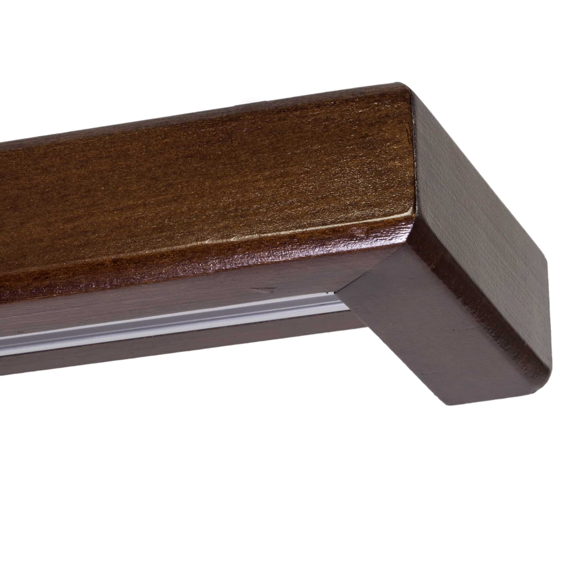 Curtain and drape track system with square wooden valance