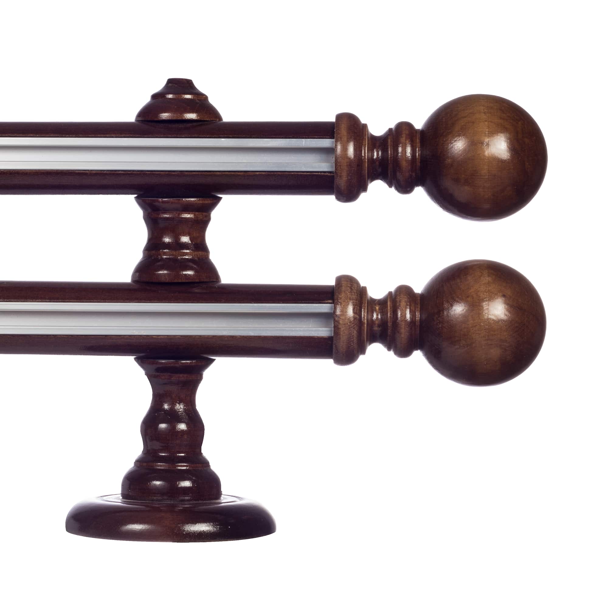 Globo Double 35 mm Wooden Curtain Rod with Aluminum Track System for Curtains and Drapes