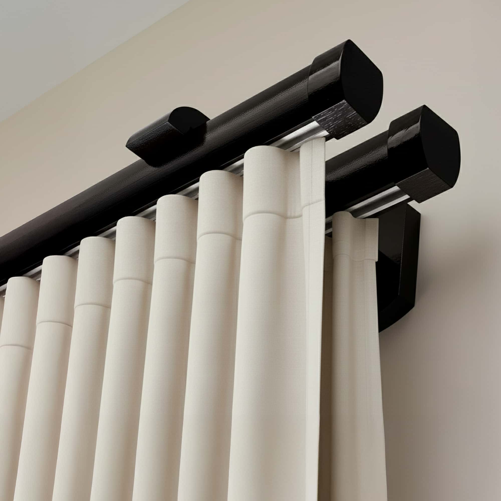 Domino Double Wooden Curtain Rod & Track System for Curtains and Drapes