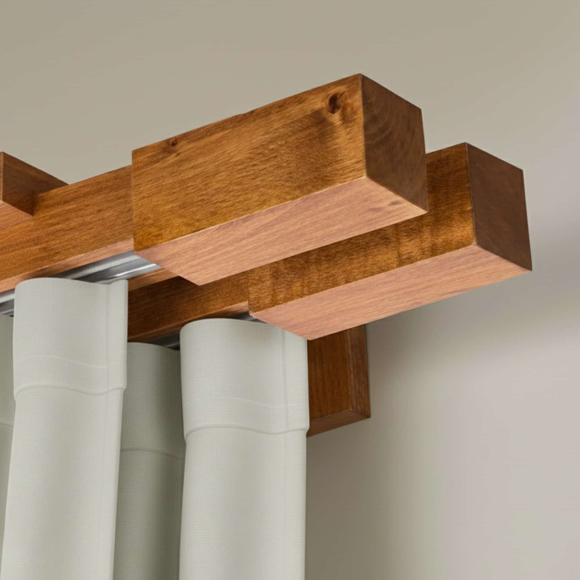 Praga Double Wooden Curtain Rod with Aluminum Track