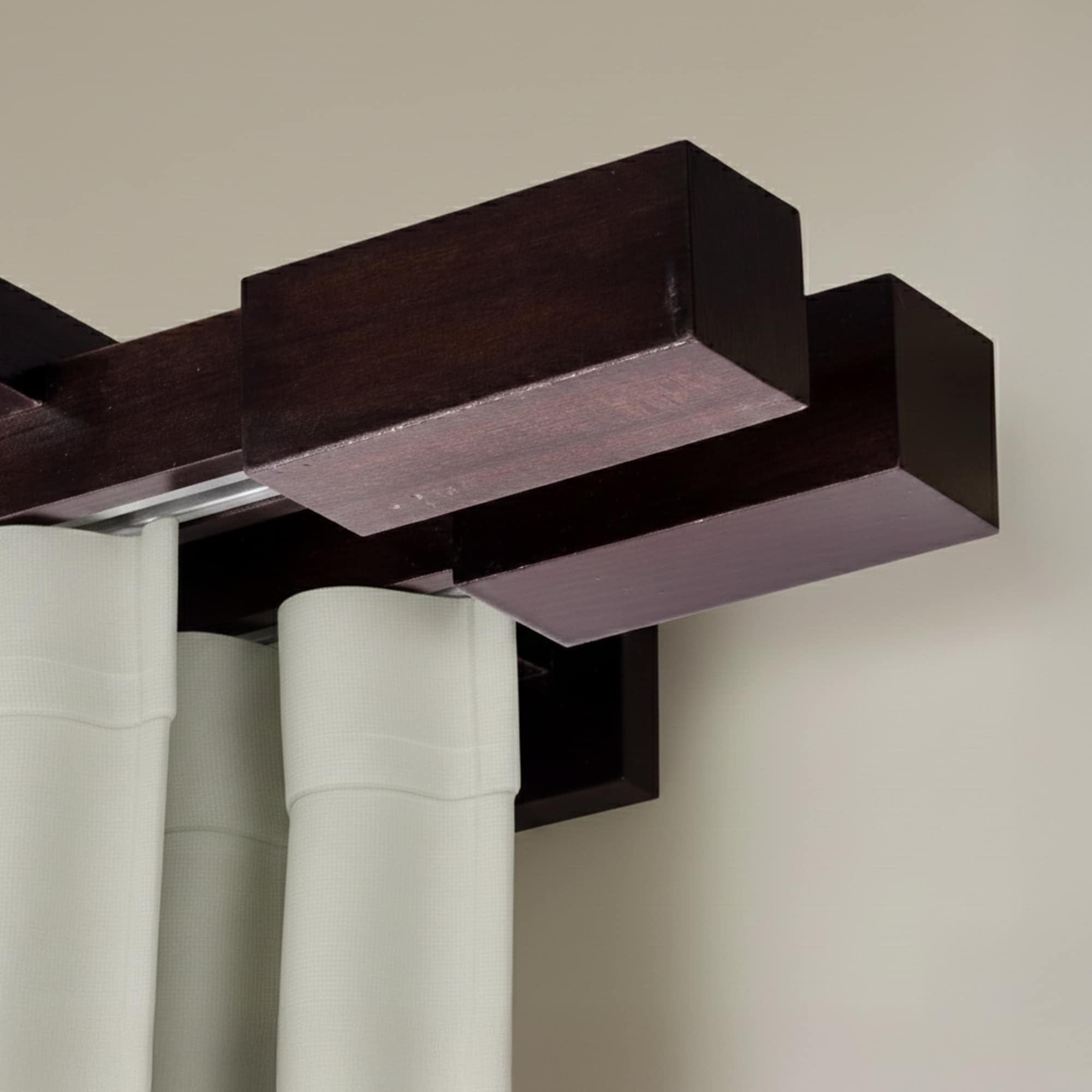 Praga Double Wooden Curtain Rod with Aluminum Track