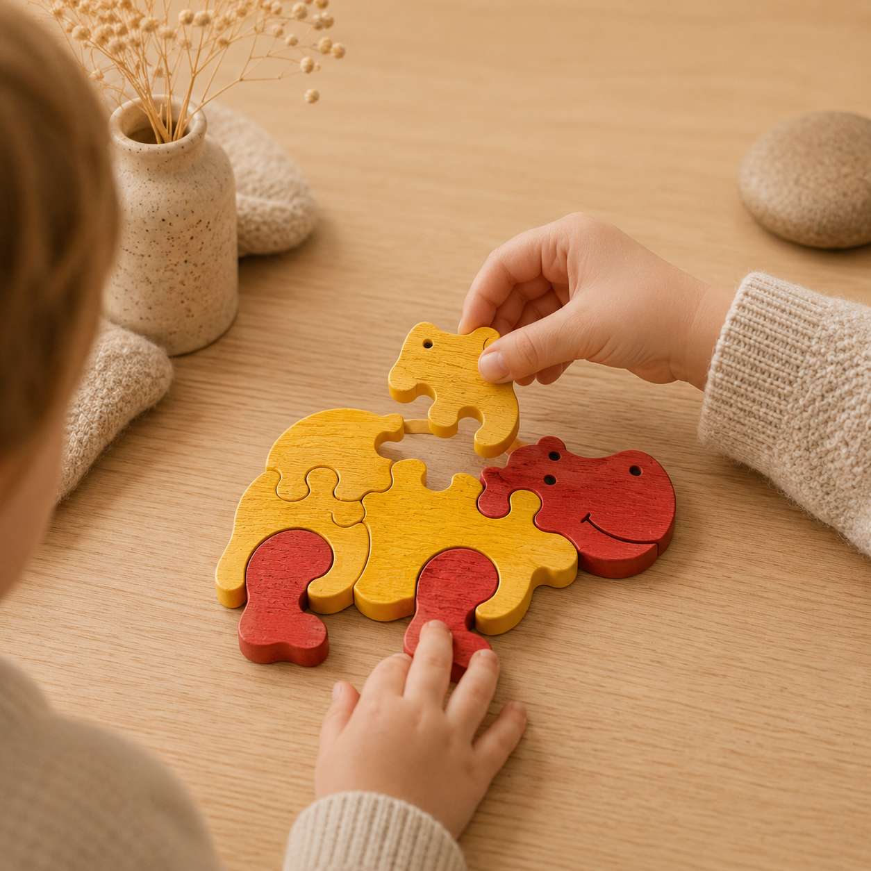 Mother & Baby Hippo Wooden Puzzle