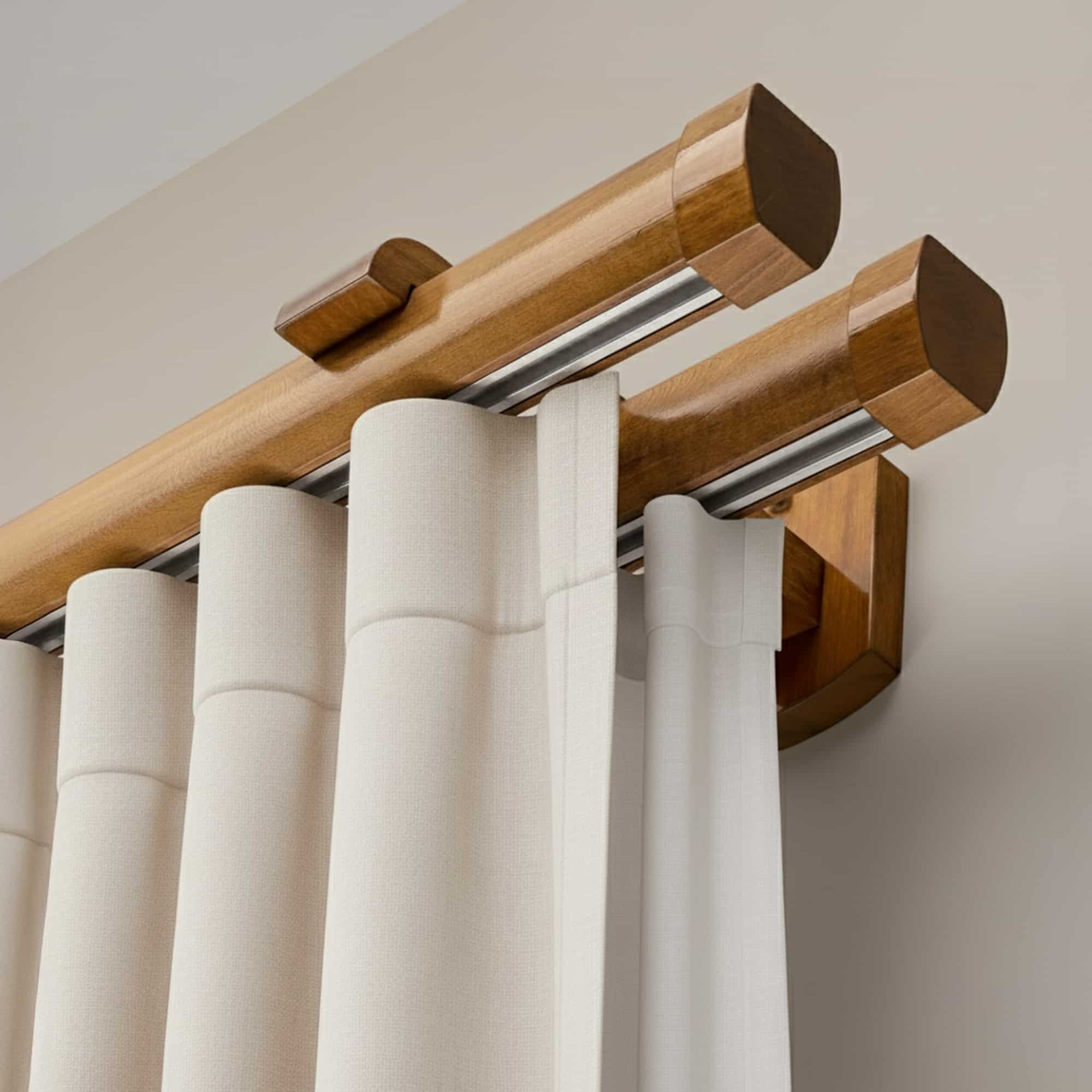 Domino Double Wooden Curtain Rod & Track System for Curtains and Drapes