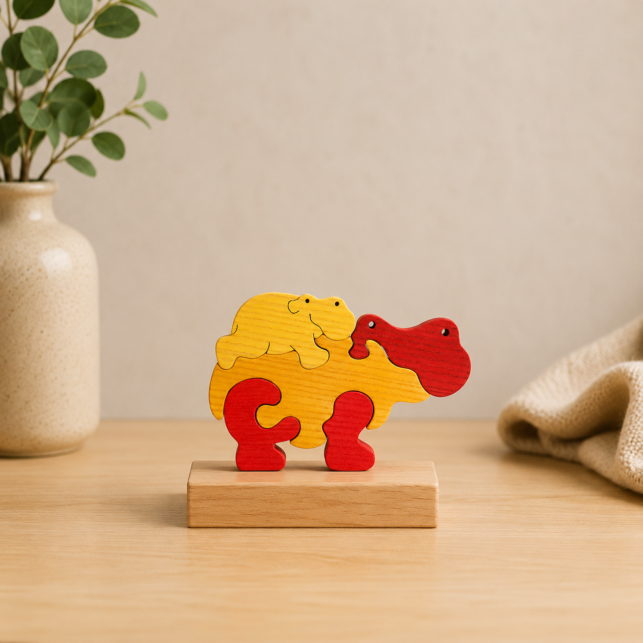 Mother & Baby Hippo Wooden Puzzle