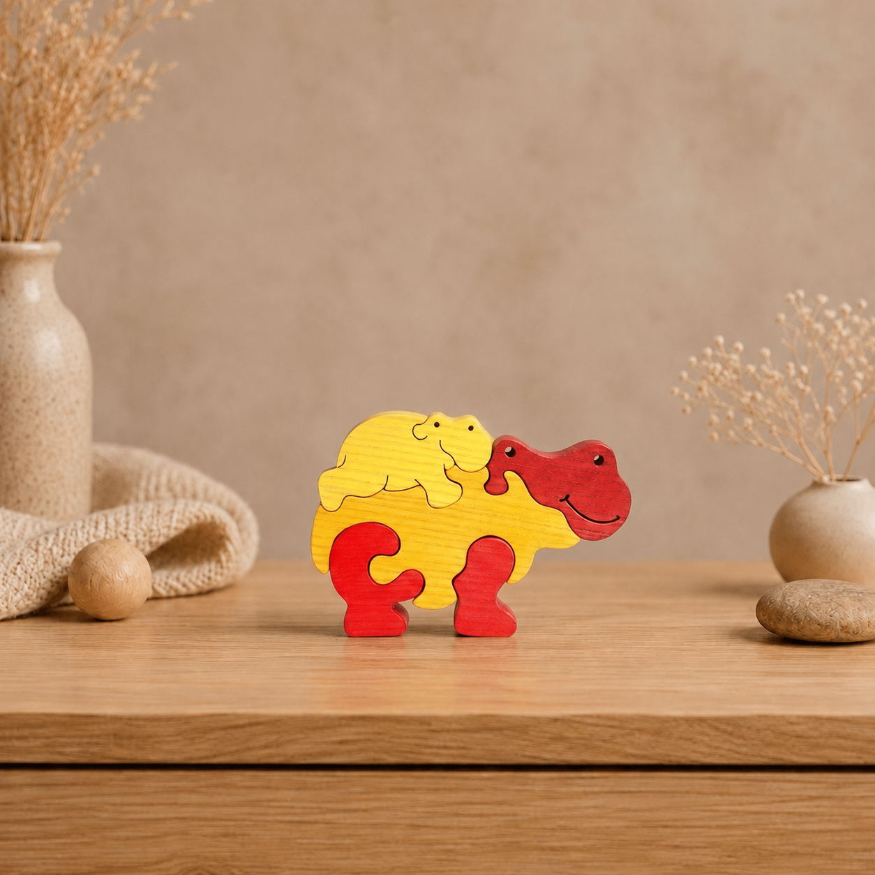 Mother & Baby Hippo Wooden Puzzle