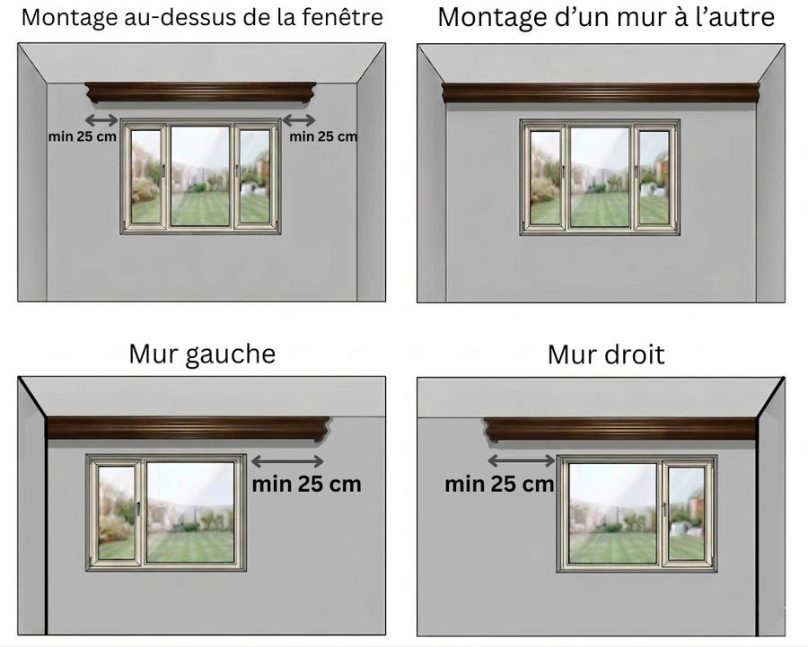 Système de tringles à rideaux en bois Firenze avec cantonnière décorative