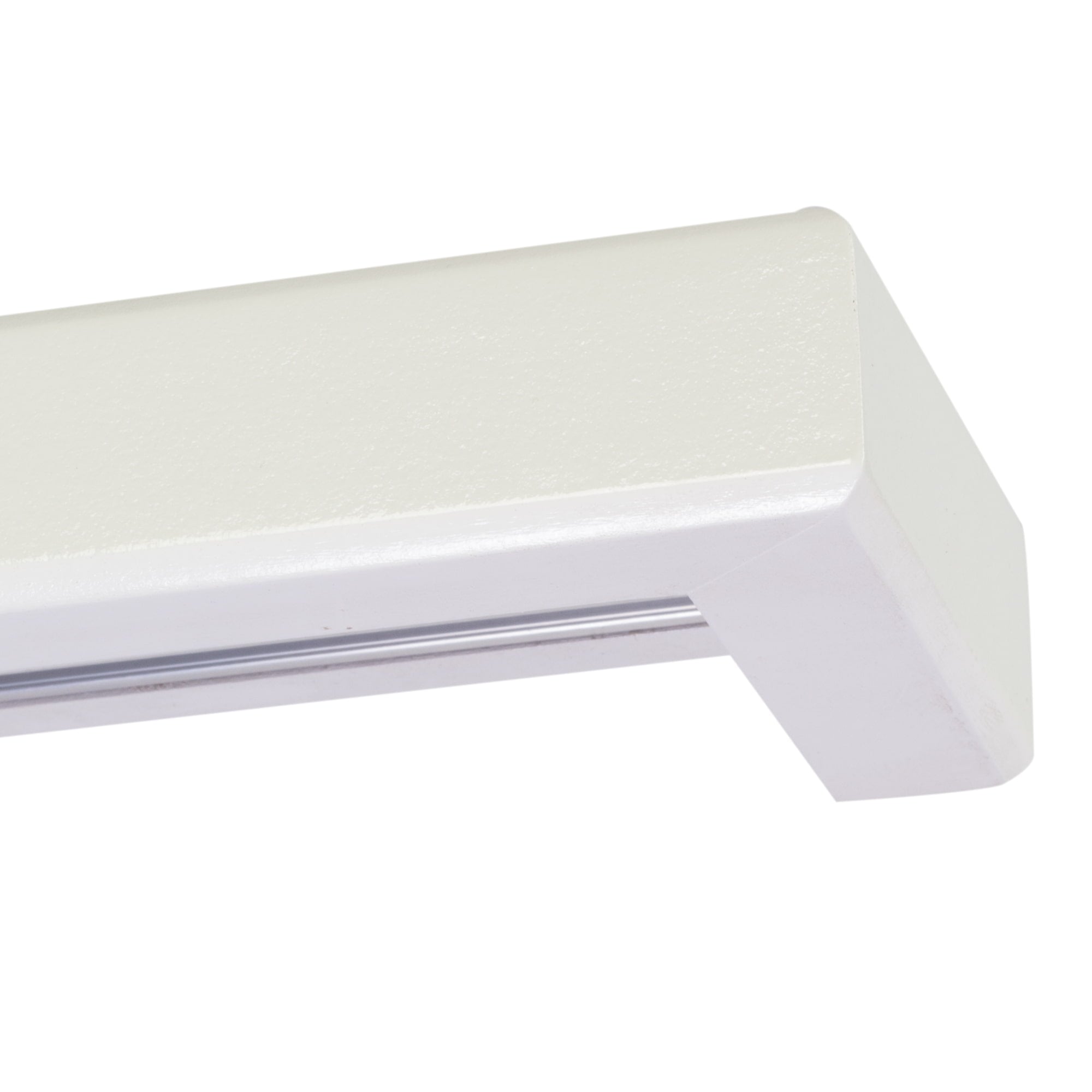 Curtain and drape track system with square wooden valance