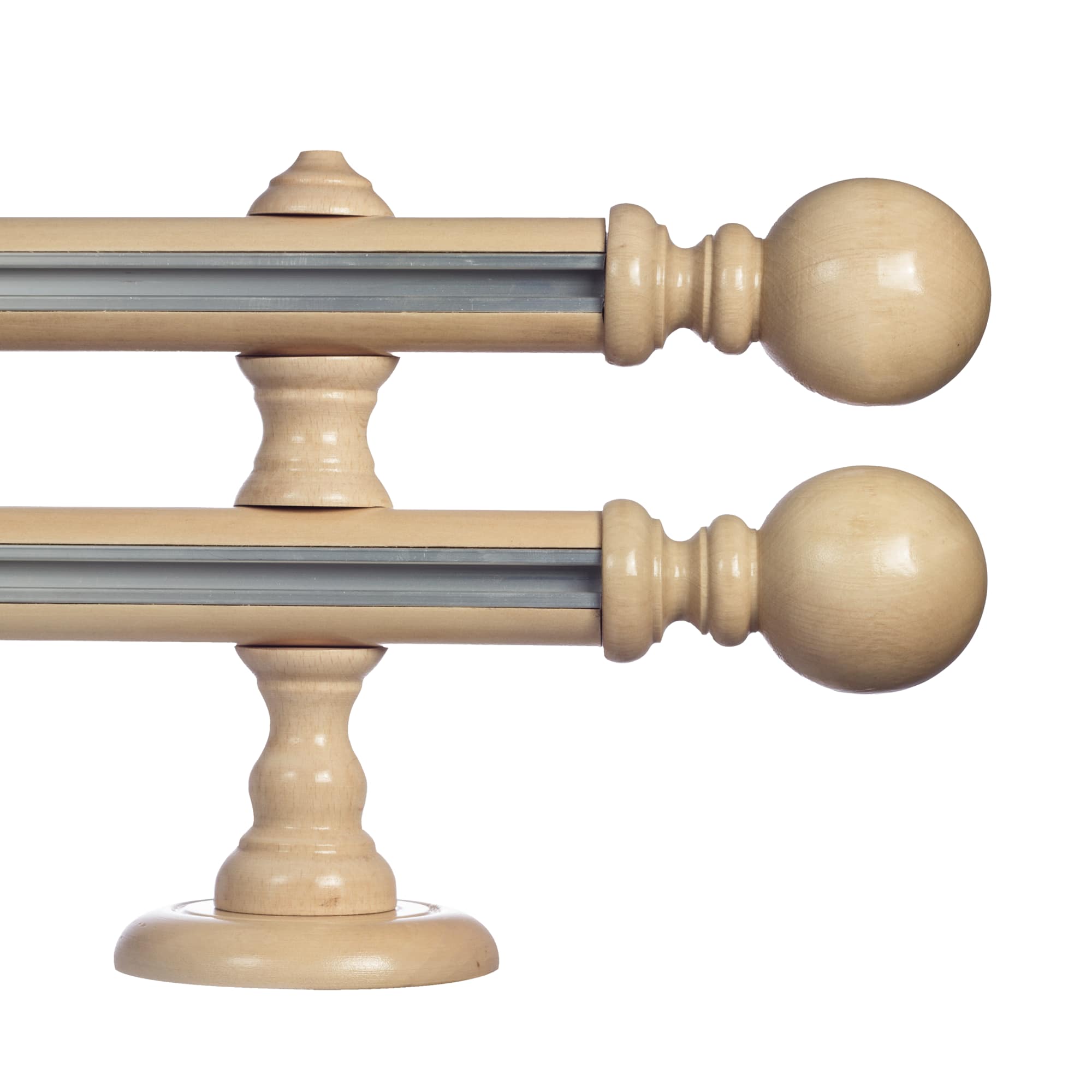 Globo Double 35 mm Wooden Curtain Rod with Aluminum Track System for Curtains and Drapes