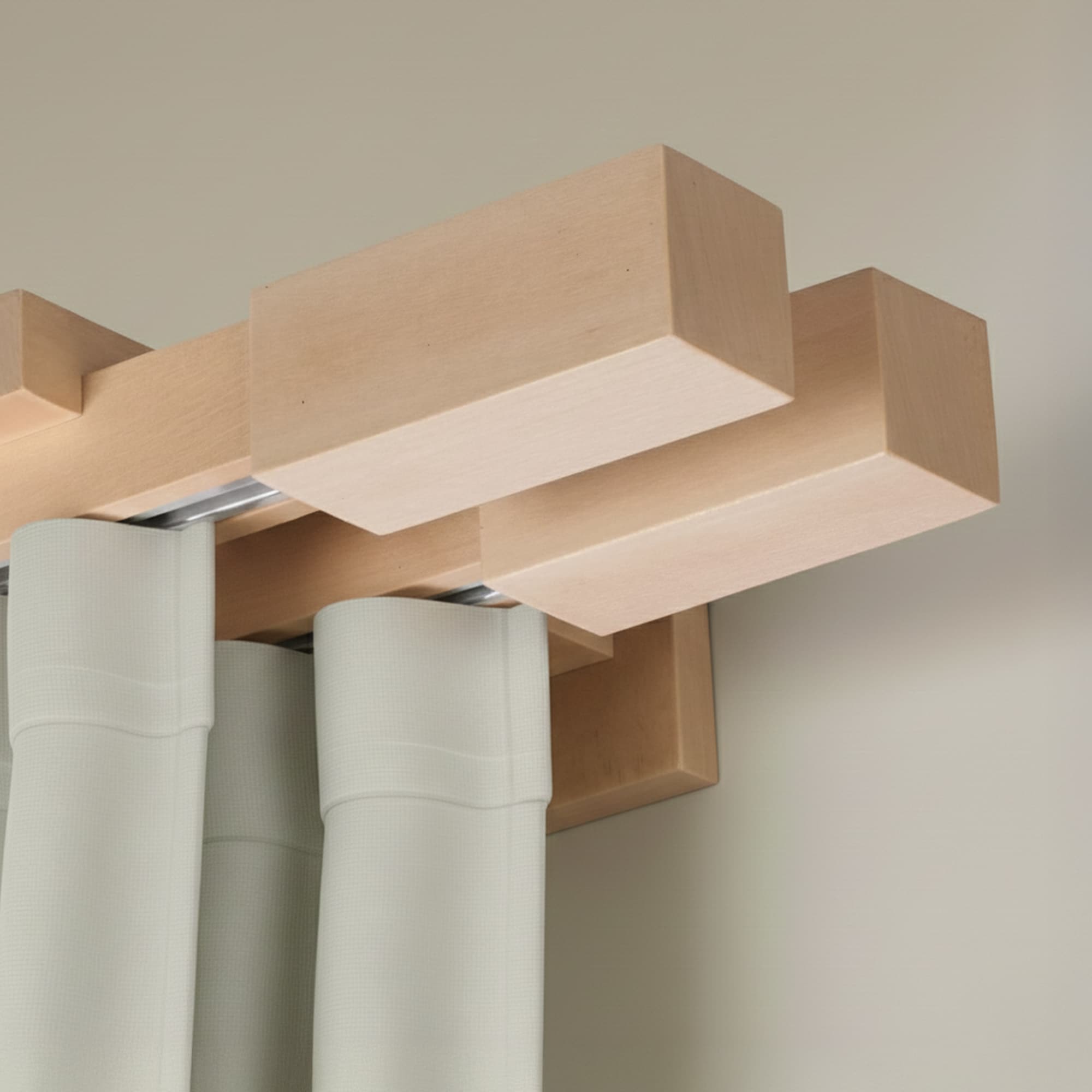 Praga Double Wooden Curtain Rod with Aluminum Track