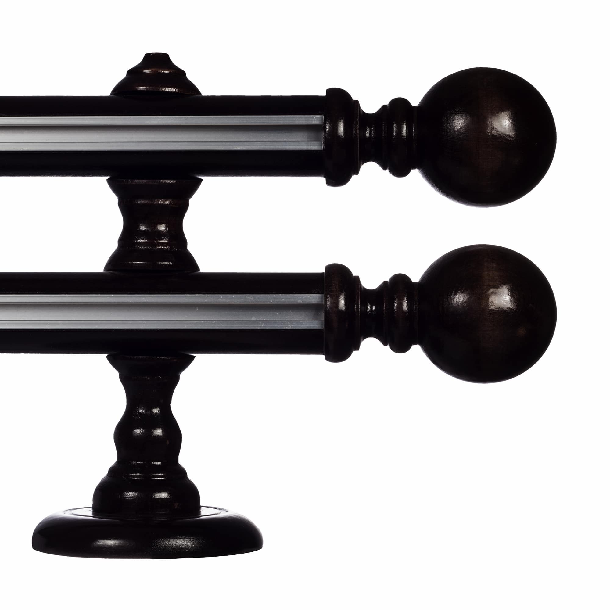 Globo Double 35 mm Wooden Curtain Rod with Aluminum Track System for Curtains and Drapes
