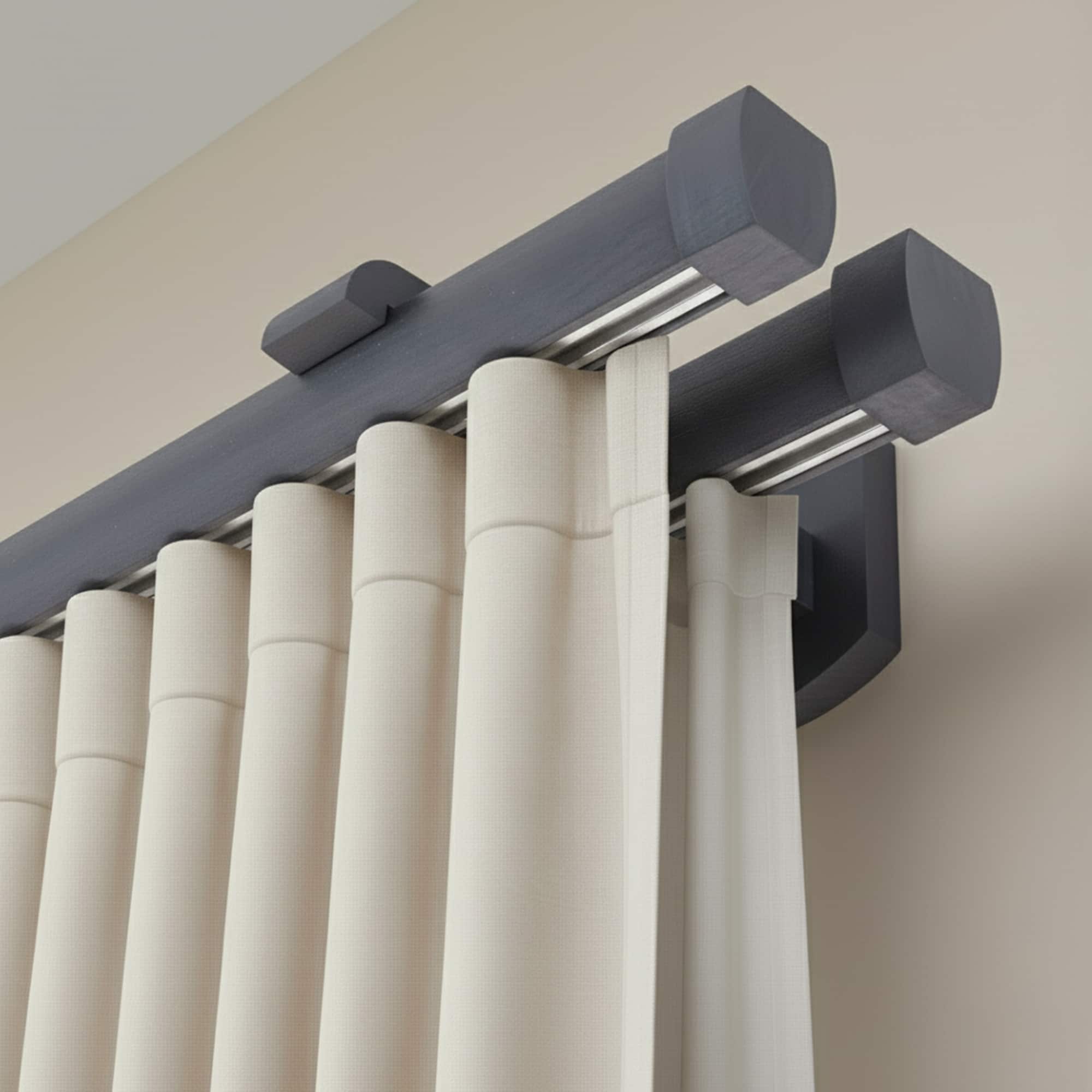 Domino Double Wooden Curtain Rod & Track System for Curtains and Drapes