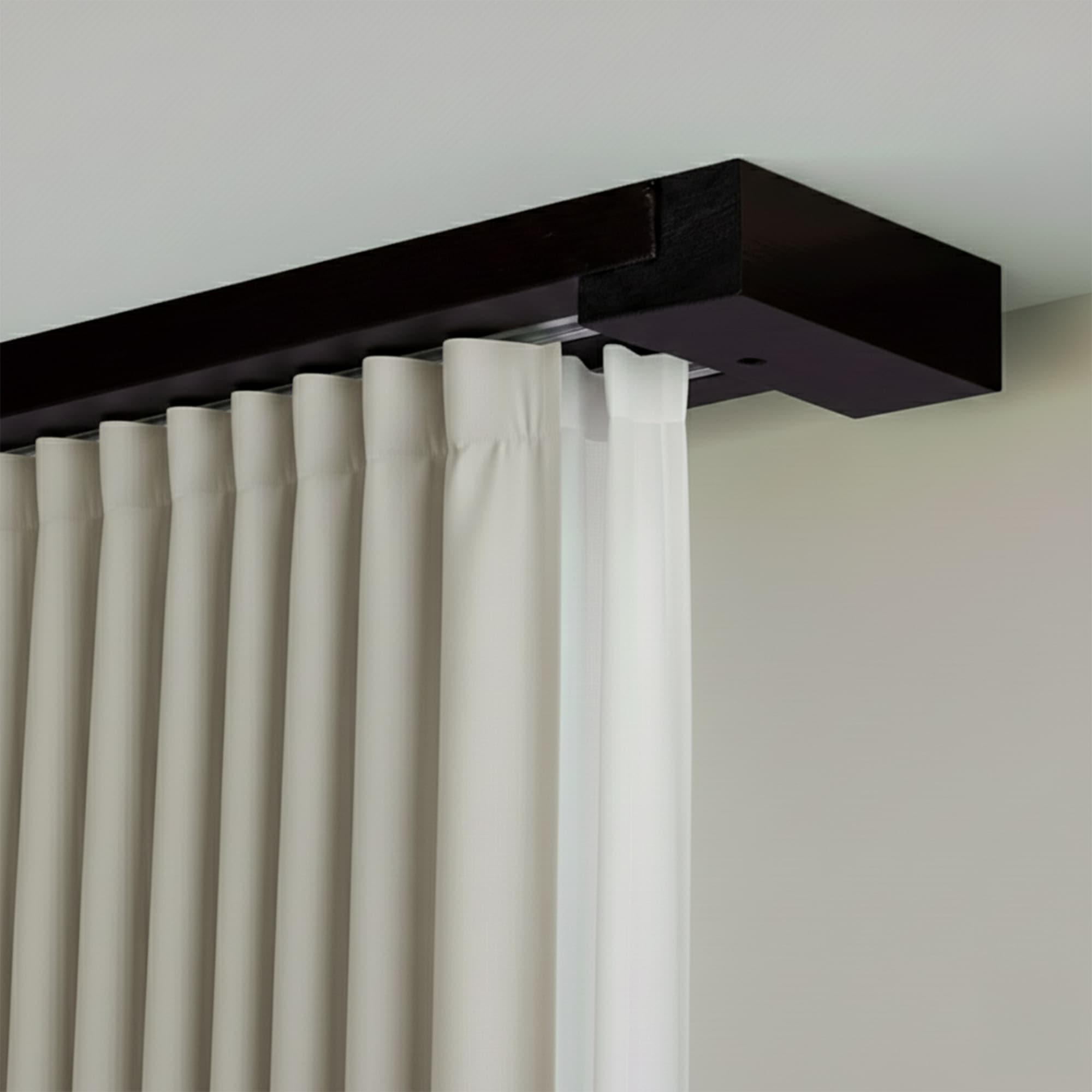 Curtain and drape track system Travetto Double made of wood