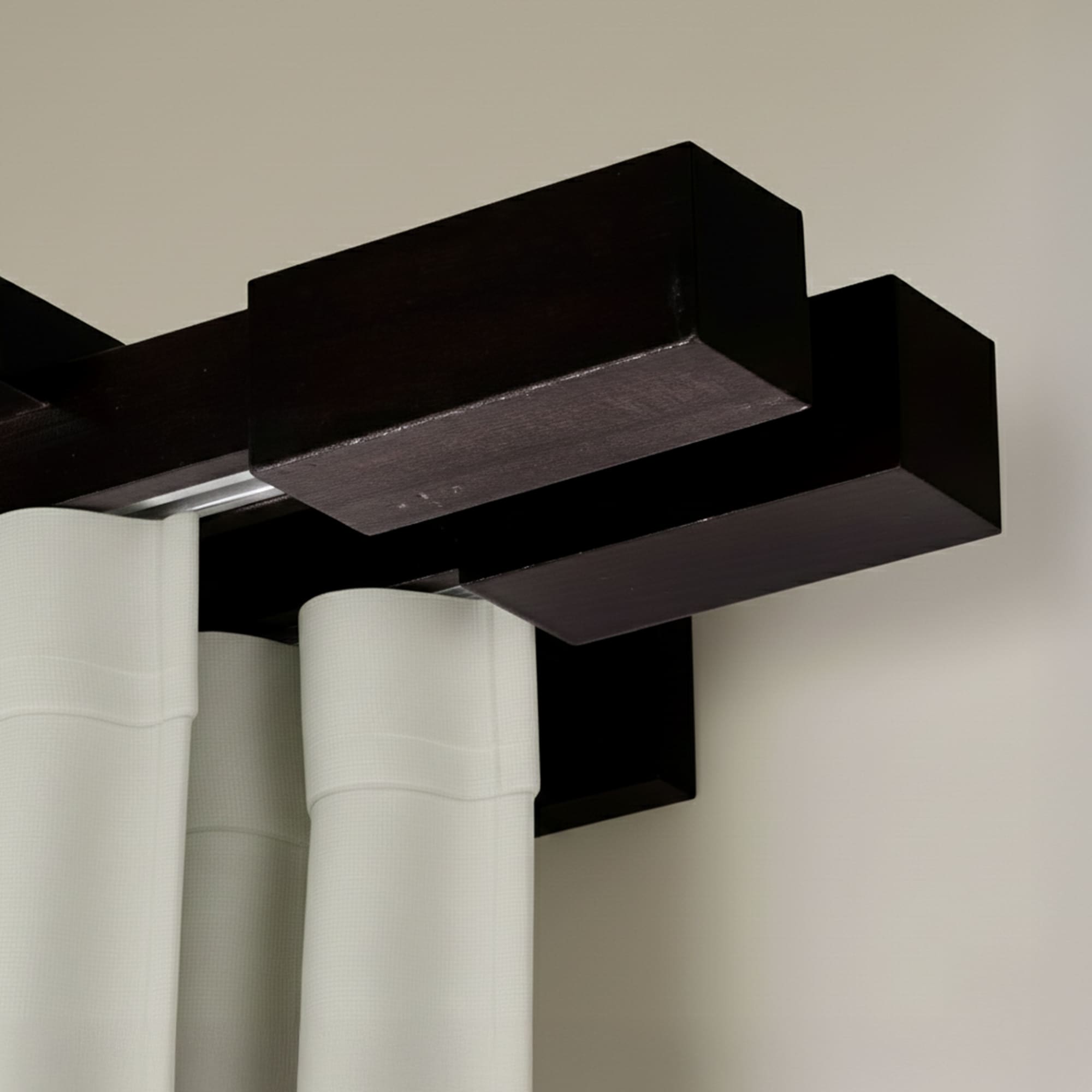 Praga Double Wooden Curtain Rod with Aluminum Track