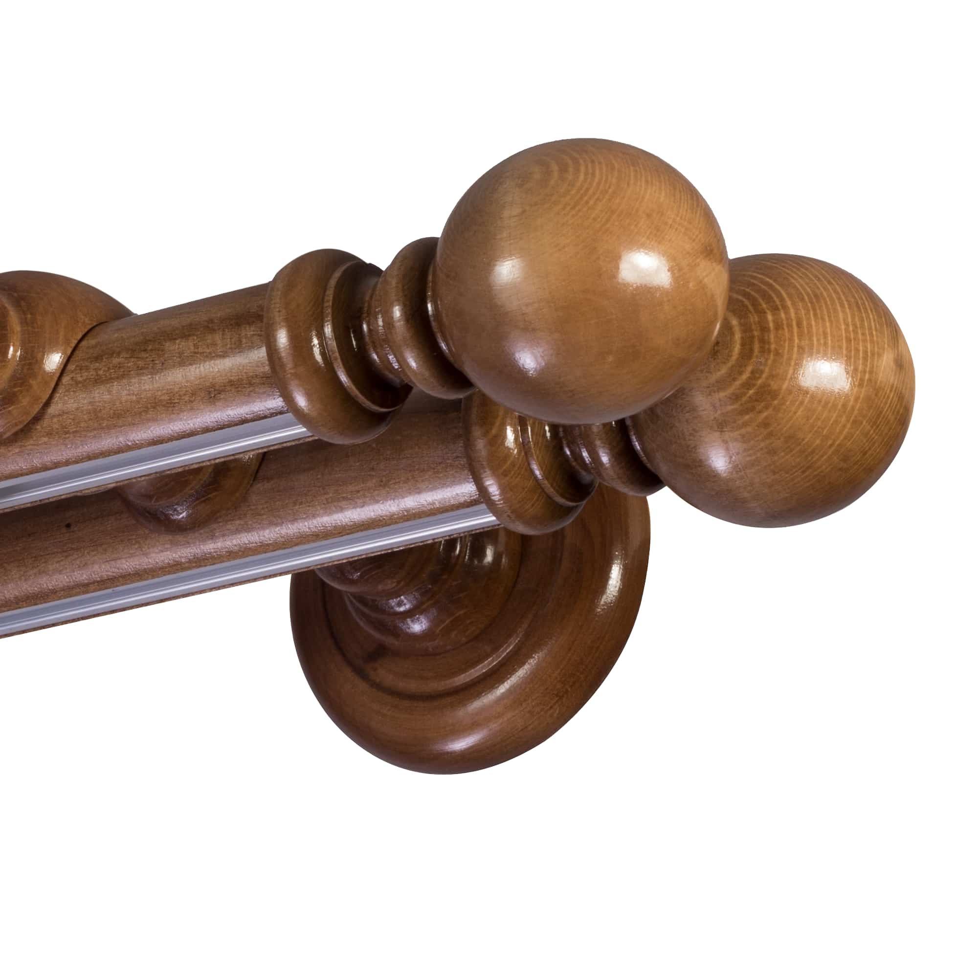 Globo Double 35 mm Wooden Curtain Rod with Aluminum Track System for Curtains and Drapes