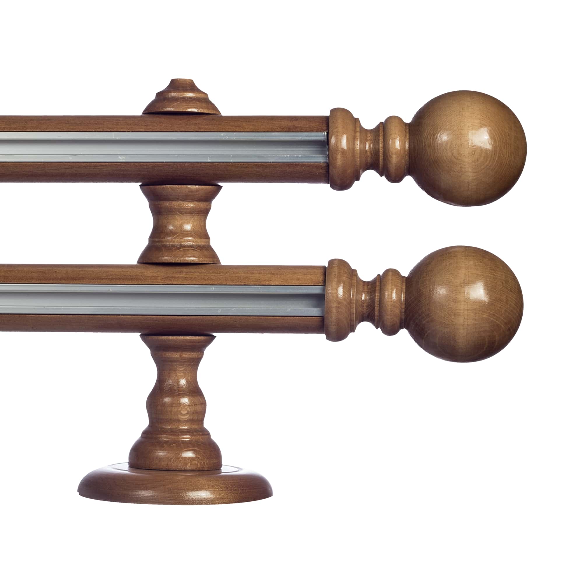 Globo Double 35 mm Wooden Curtain Rod with Aluminum Track System for Curtains and Drapes
