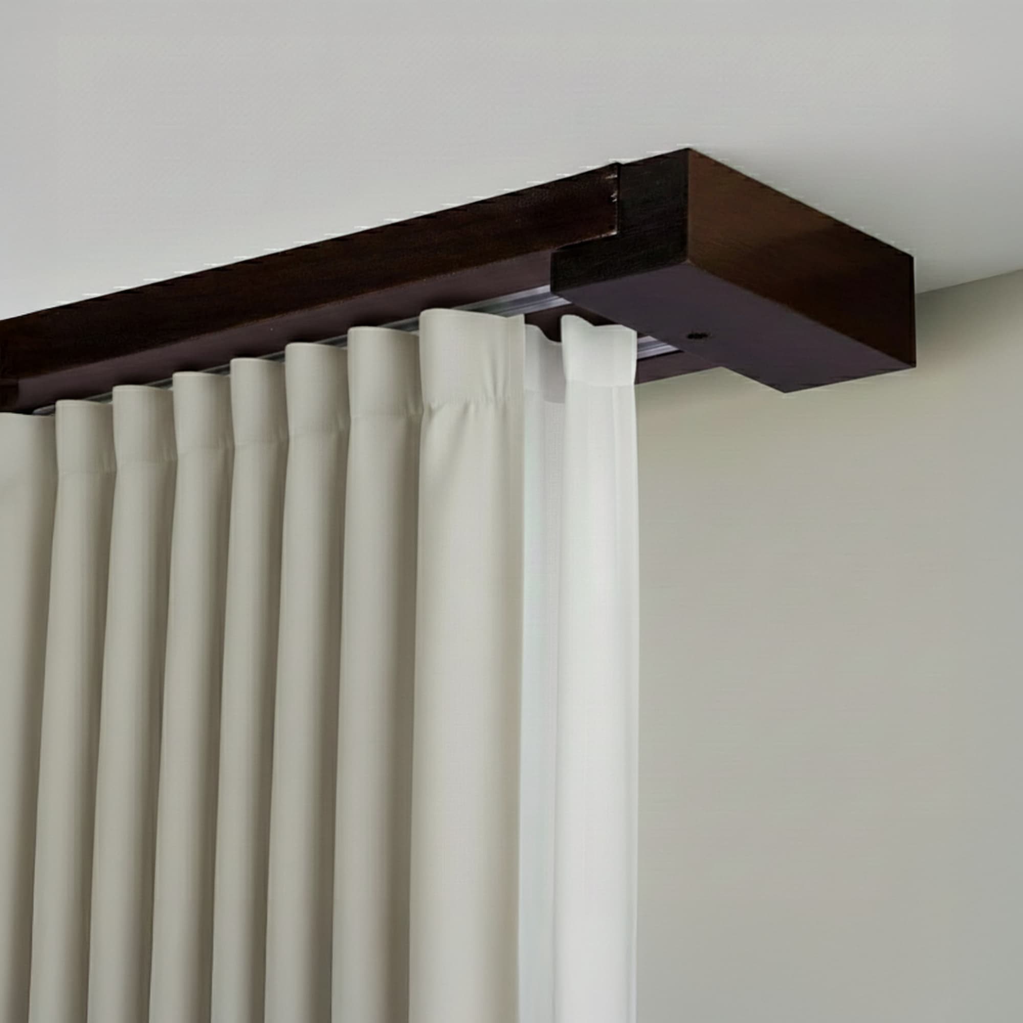 Curtain and drape track system Travetto Double made of wood