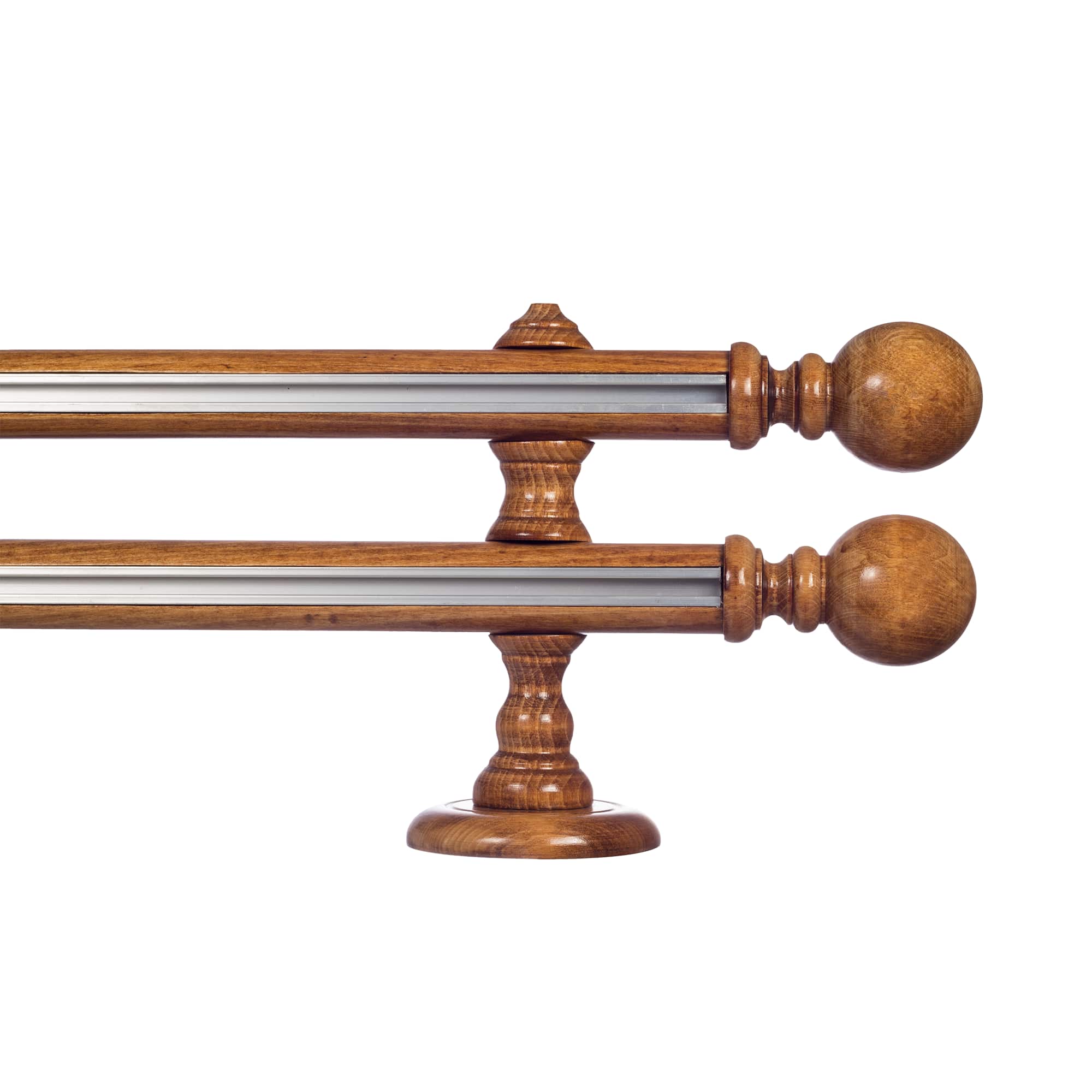 Globo Double 35 mm Wooden Curtain Rod with Aluminum Track System for Curtains and Drapes