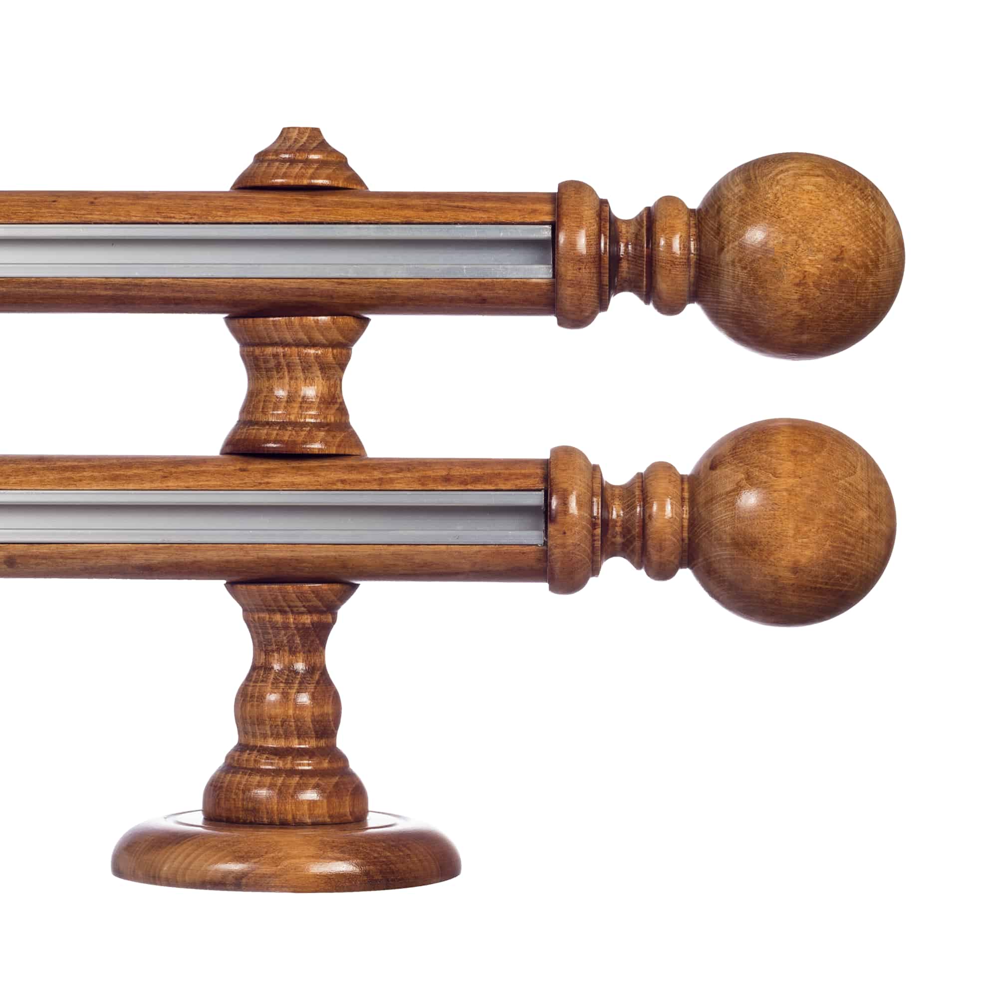 Globo Double 35 mm Wooden Curtain Rod with Aluminum Track System for Curtains and Drapes