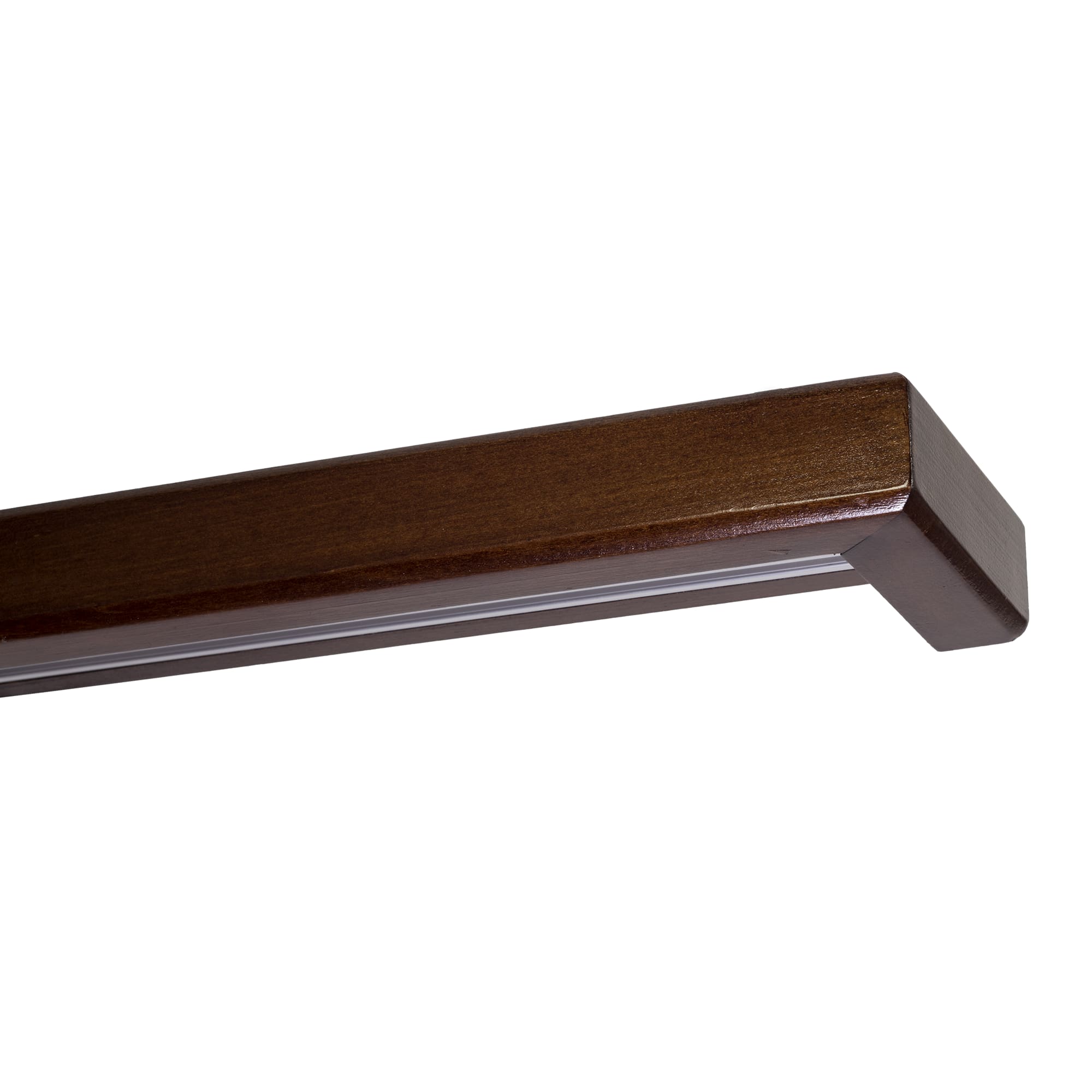 Curtain and drape track system with square wooden valance