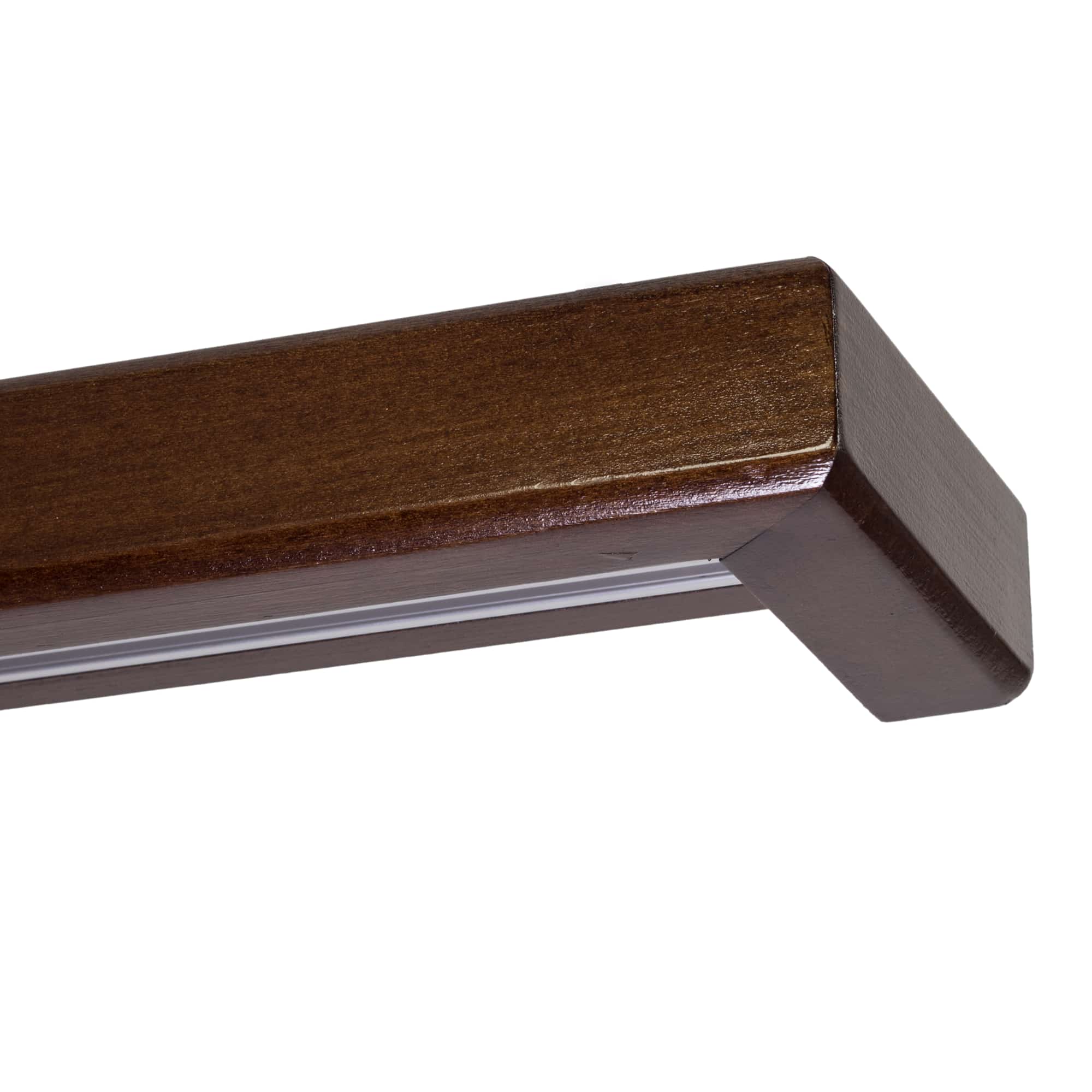Curtain and drape track system with square wooden valance