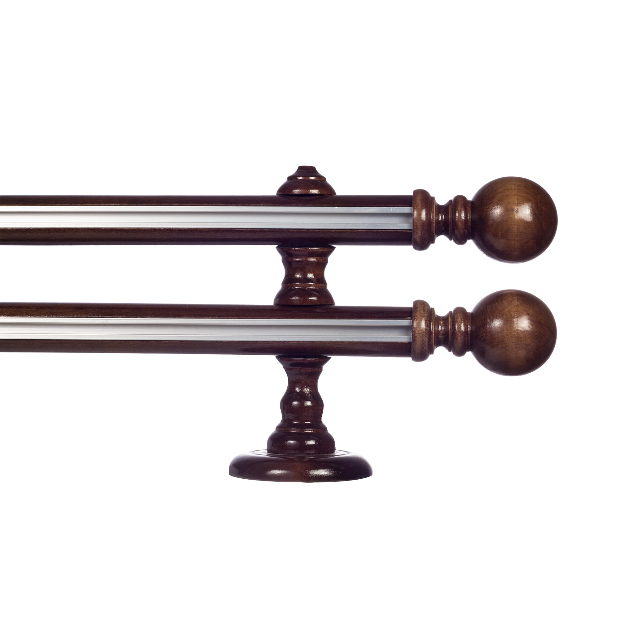Globo Double 35 mm Wooden Curtain Rod with Aluminum Track System for Curtains and Drapes