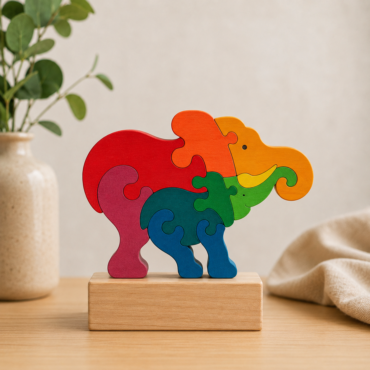 Rainbow Wooden Elephant Puzzle