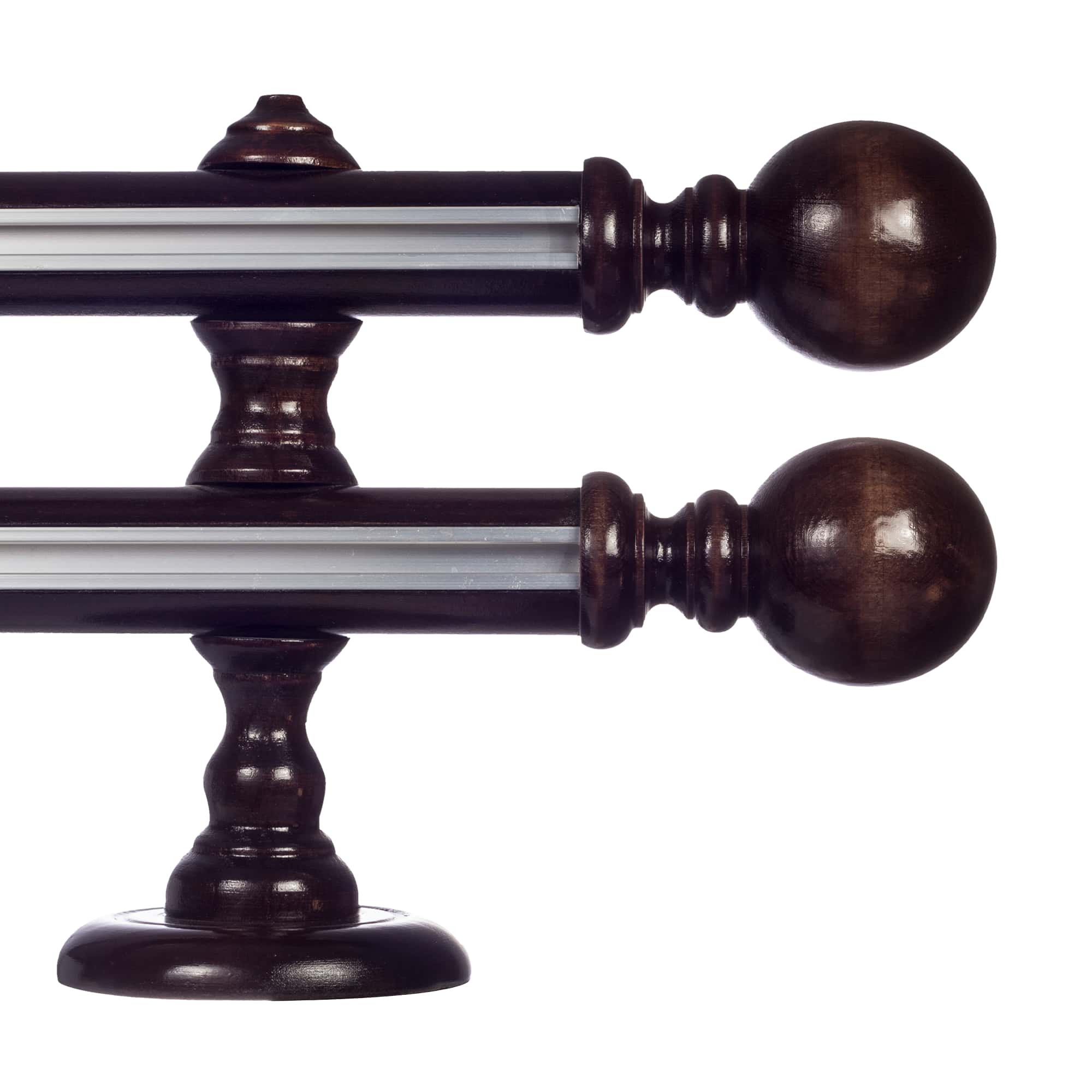 Globo Double 35 mm Wooden Curtain Rod with Aluminum Track System for Curtains and Drapes