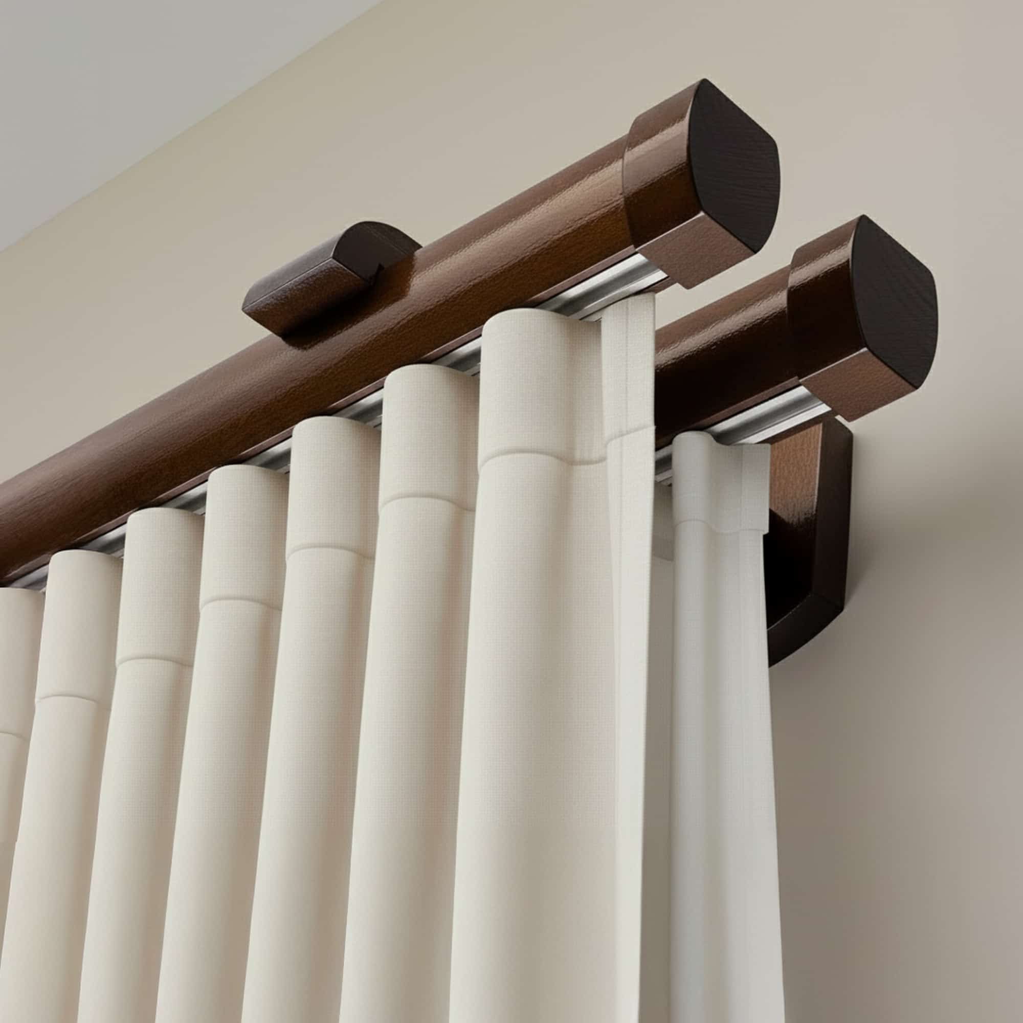 Domino Double Wooden Curtain Rod & Track System for Curtains and Drapes
