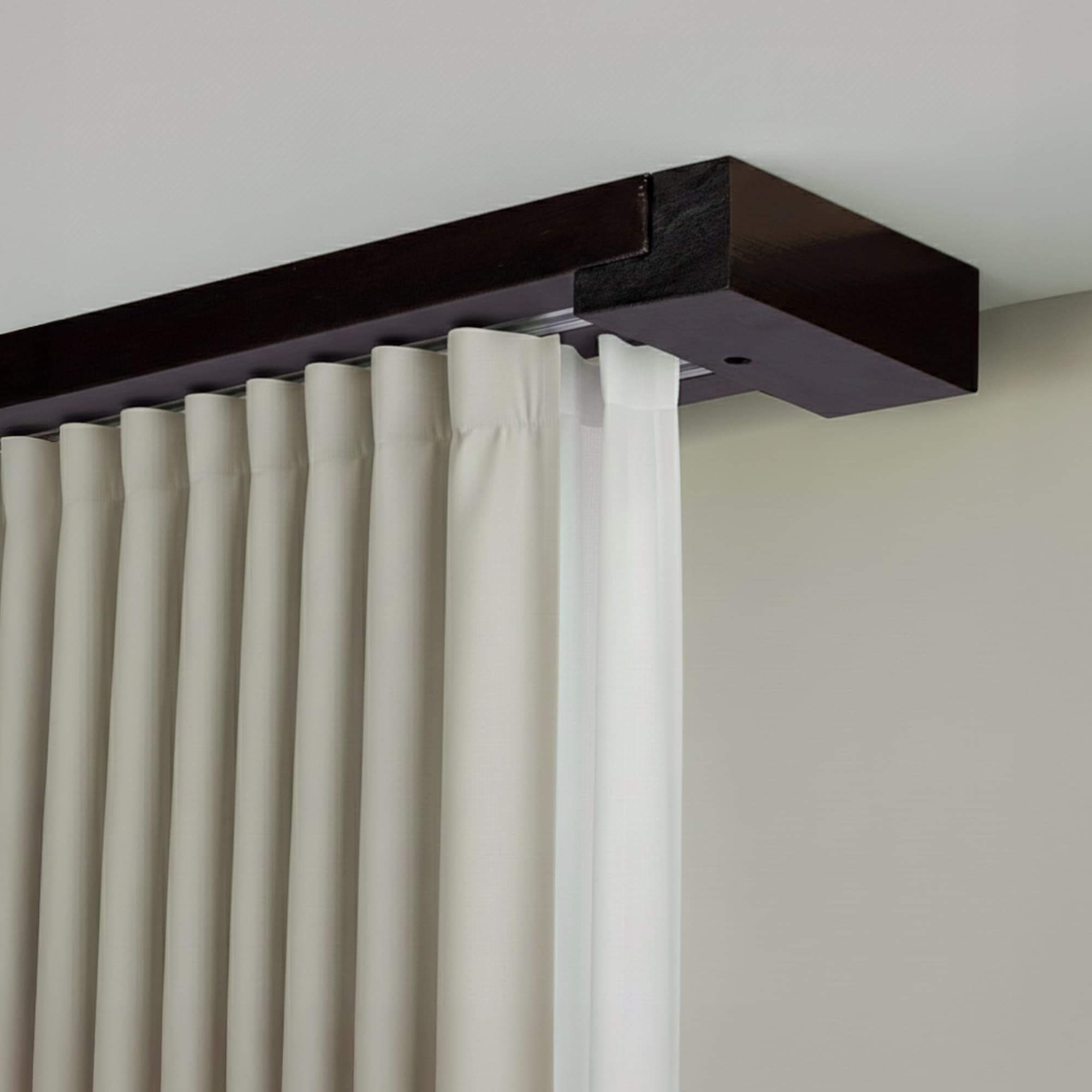 Curtain and drape track system Travetto Double made of wood