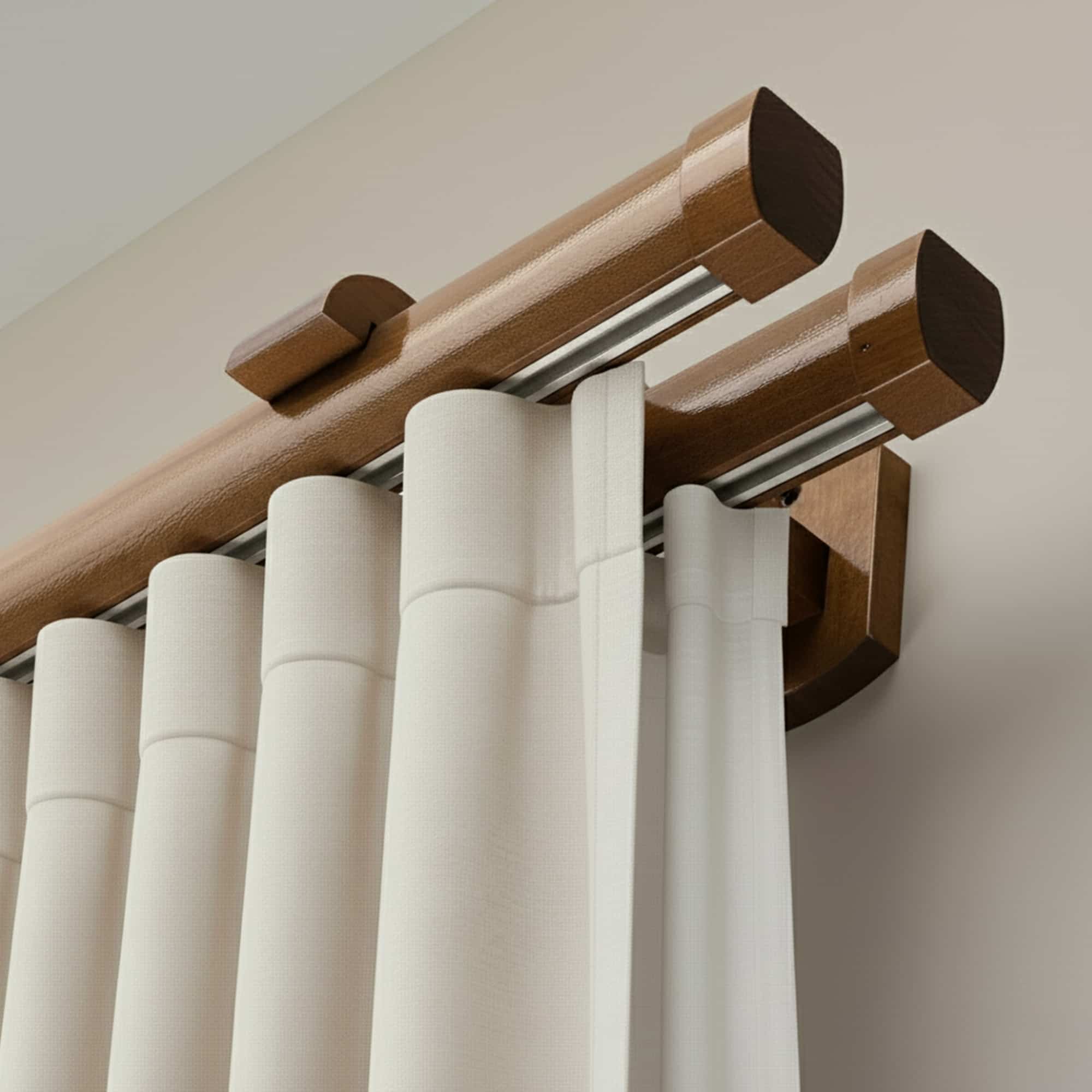 Domino Double Wooden Curtain Rod & Track System for Curtains and Drapes