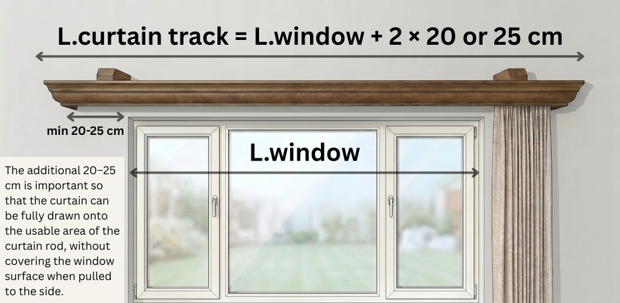 Athena Wooden Curtain Track System with Decorative Valance measuring guide